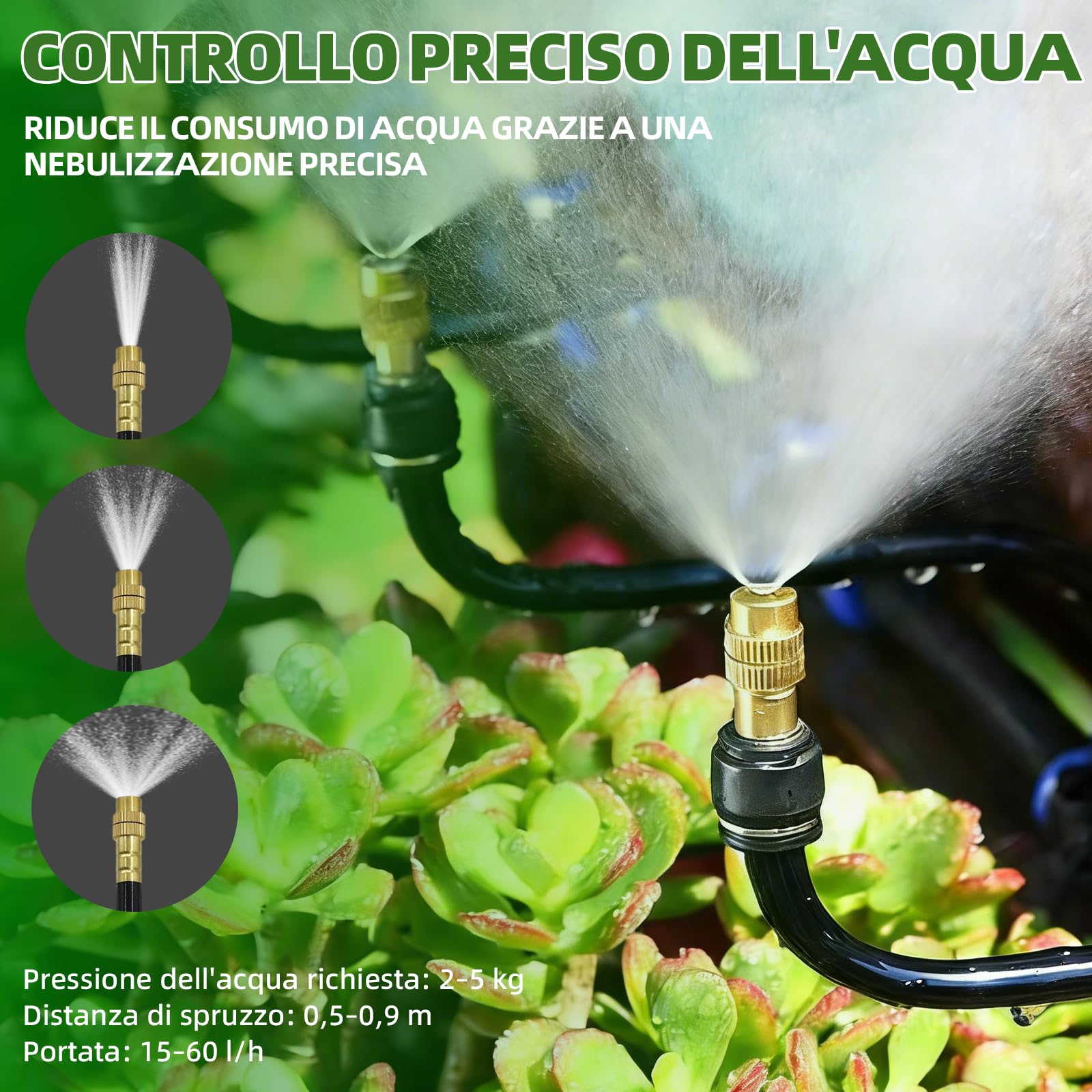 Set di sistemi di irrigazione – 15 metri con micro irrigatori girevoli a 360°, adatto per l'irrigazione automatica e uniforme di giardini da balcone, serre, piante in vaso e prati.