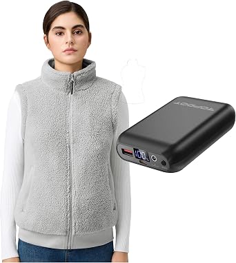Topdot Fuzzy Fleece Heated Vest for Women with 16000mAh 7.4V Battery, Ergonomic 10 Heating Zones Womens Heated Vest + 16000mAh 7.4V Battery