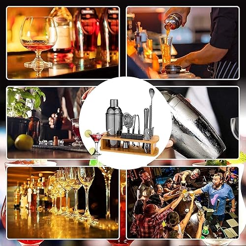 Miniatura 6 de ONOTEC Kit de camarero con soporte, juego de coctelera de acero inoxidable con herramientas de barra de acero inoxidable, para regalo de Navidad,