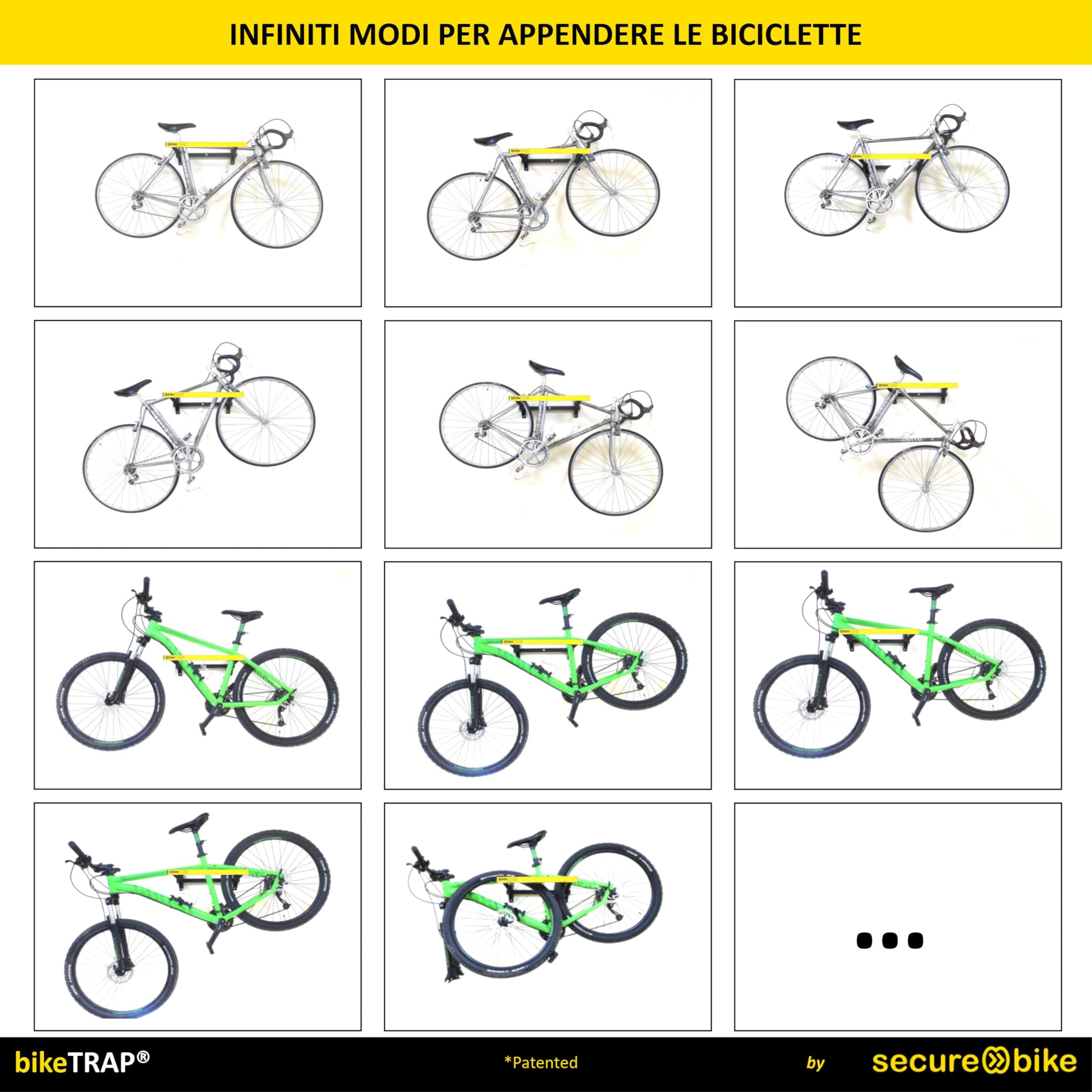 Supporto portabici da muro e lucchetto antifurto - bikeTRAP. Gancio da parete per due biciclette, compatibile con tutte le forme e i pesi. Conserva la bici in garage, cortili … in tuta tranquilità !