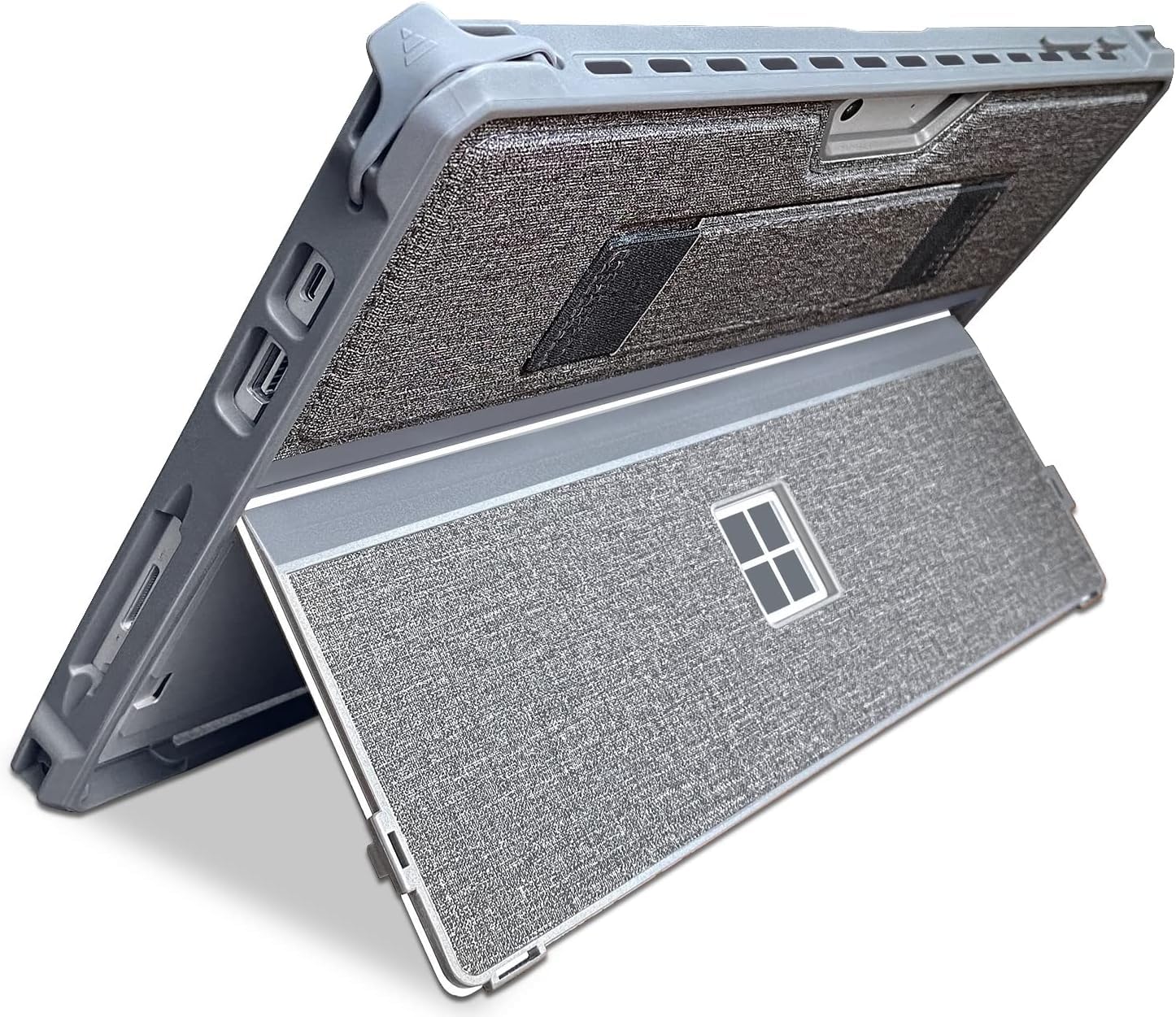 Case for 12.3" Microsoft Surface Pro 7+/7/6/5/4/Pro LTE Protective Rugged Cover Case, with Stylus Pen Holder and Hand Strap, Compatible with Type Cover Keyboard, Gray