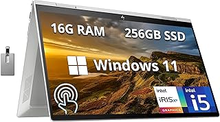 HP 2022 Envy x360 2-in-1 15.6" FHD Touchscreen Laptop Computer, Intel Core i5-1135G7, 16GB RAM, 256GB PCIe SSD, Backlit Keyboard, Iris Xe Graphics, HD Webcam, Win 11, Silver, 32GB Snow Bell USB Card