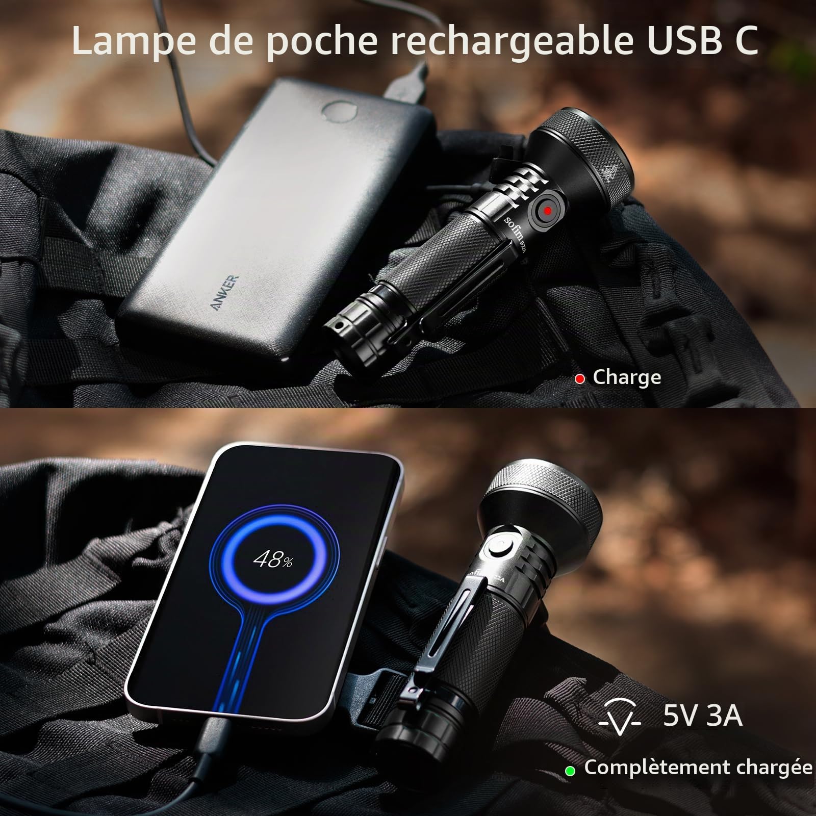 sofirn Lampe de Poche Rechargeable 697 M, IF22A 2100 Lampe Torche Led Ultra Puissante EDC avec Type-C, 6 Modes, étanche IPX8, Bracelet, Clip Bidirectionnel pour la Pêche, randonnée et les Situations