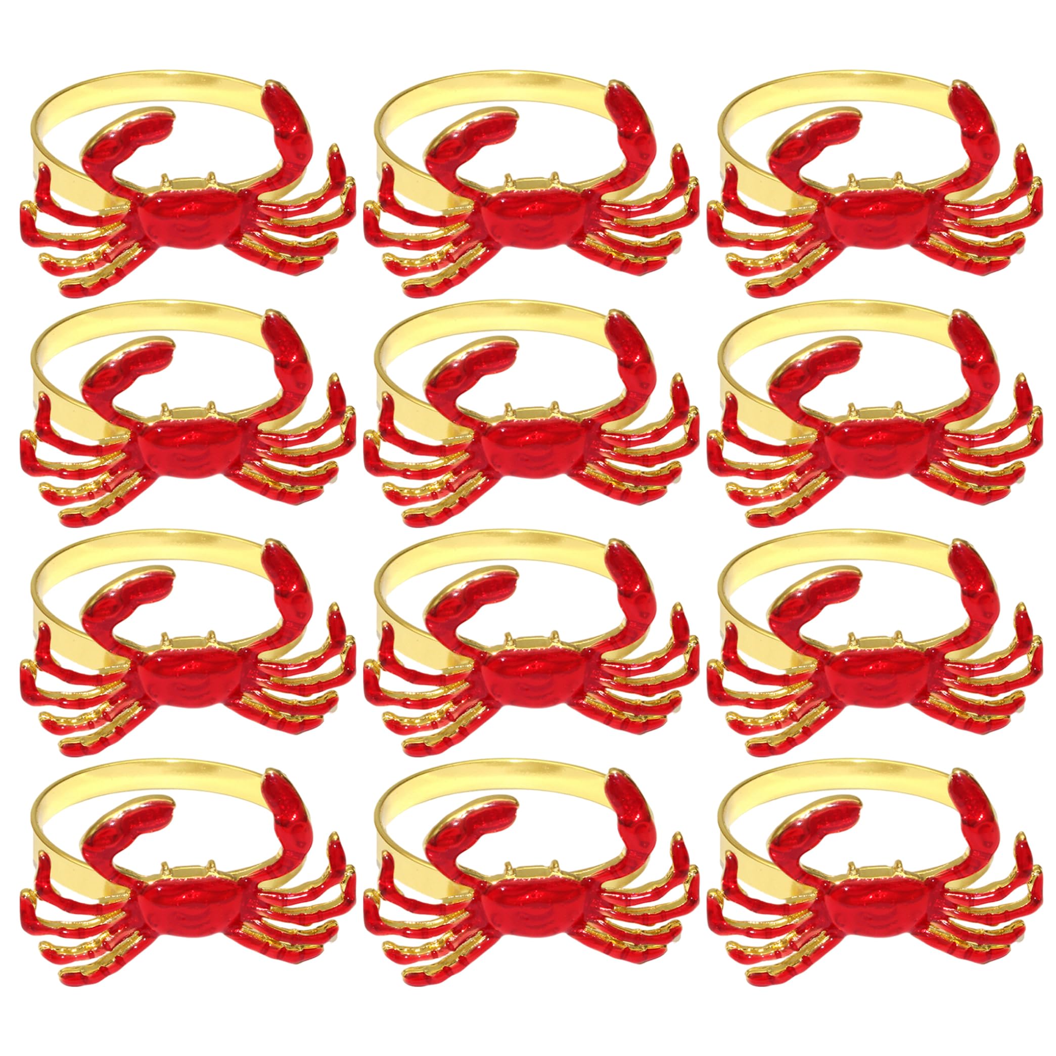 Yeaxxsqy Red Crab Napkin Rings Set of 12, Nautical Coastal Metal Napkins Holders for Crafts Beach Wedding Theme Party, Red & Gold