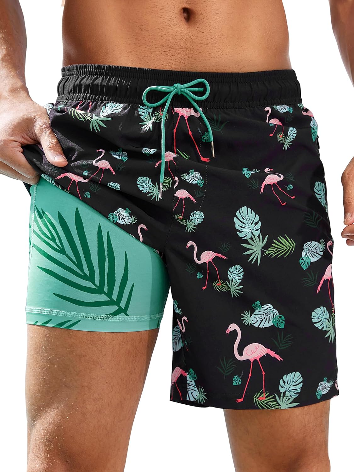 Ultrafun Mens Swim Trunks with Compression Liner 7 Inch Inseam Quick Dry 2 in 1 Swimming Board Shorts Swimsuit for Men