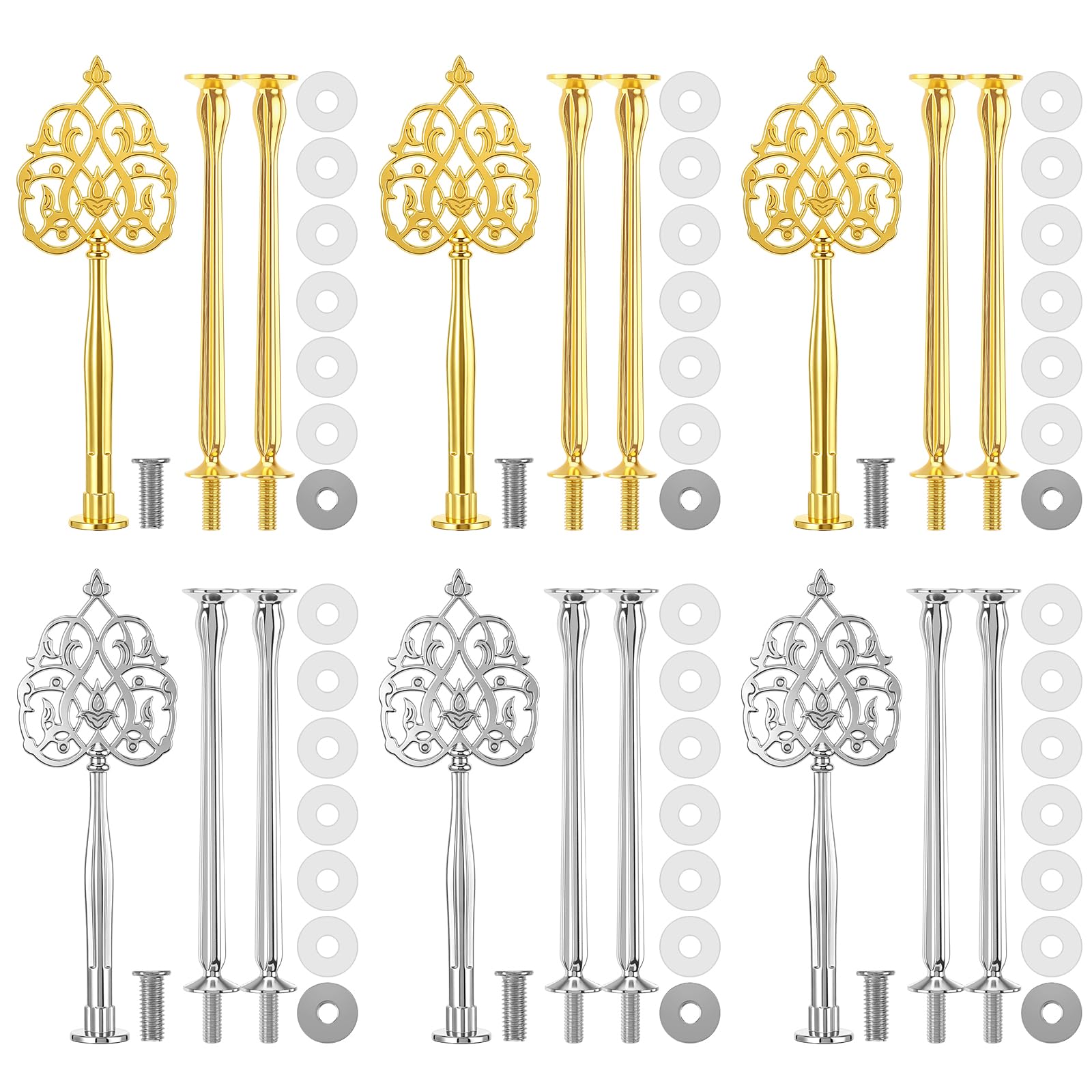 Patelai 6 Sets 3 Tiered Tray Hardware Kit, Royal Crown, Silver, Gold