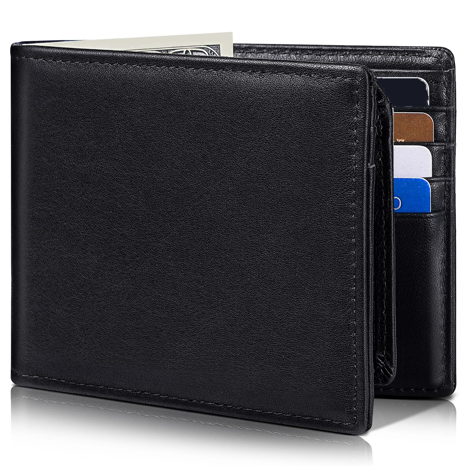 Artpaxy Mens Wallet Genuine Leather Bifold RFID Blocking Wallet for Men with 2 ID Windows 12 Card Holders 2 cash pockets 1 Gift Box