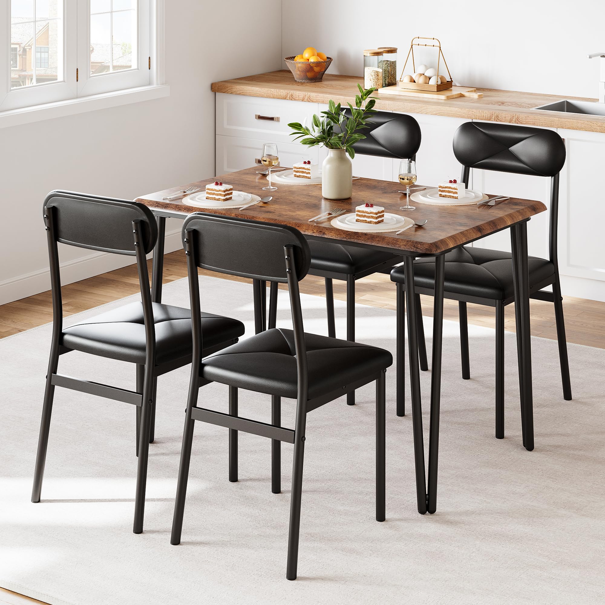 AffinityFurn 5 Piece Dining Table Set, Dining Table and Chairs Set for 4