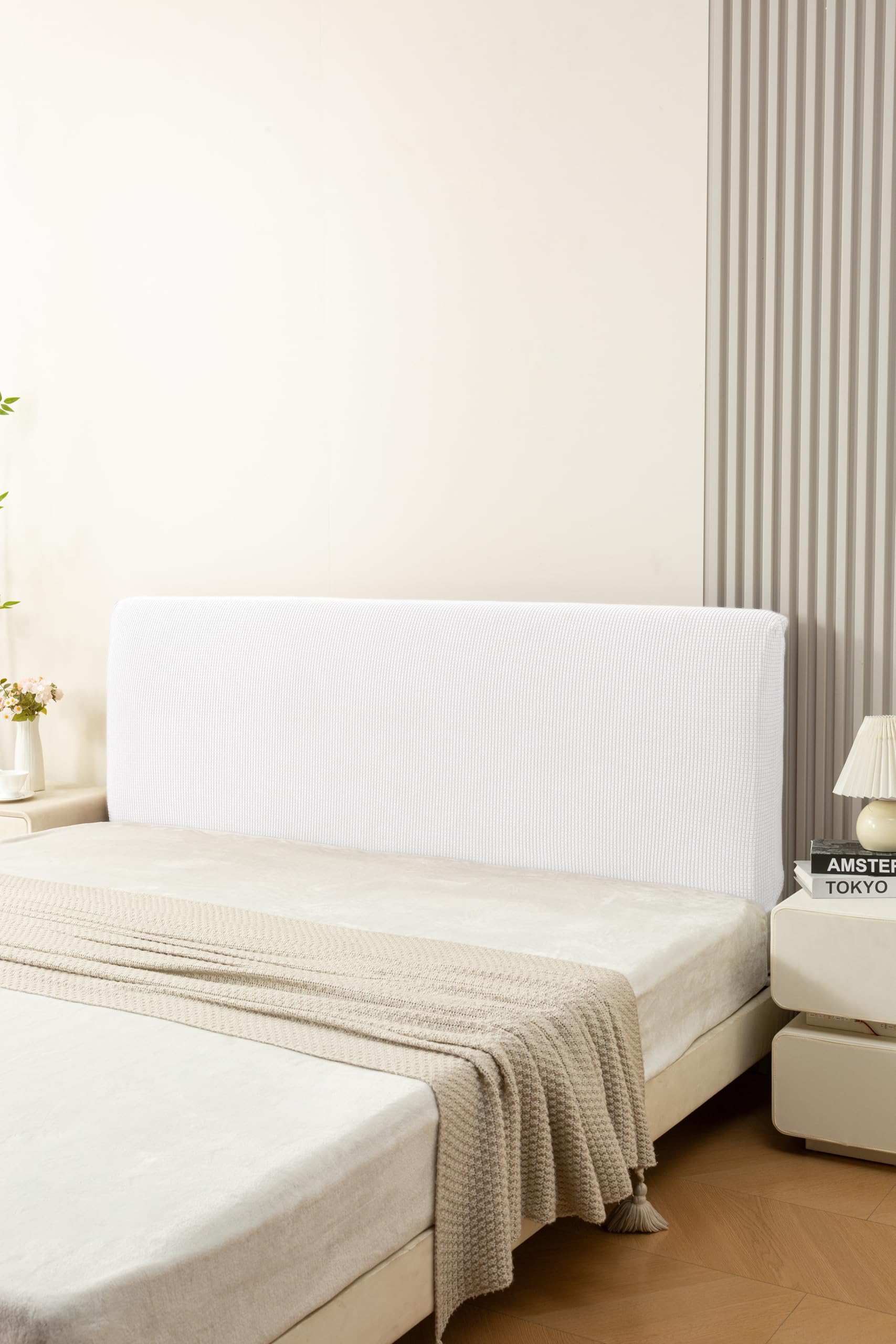 HOMETHREADS Stretchable Lycra/Velvet Headboard Cover | Soft, Dust-Proof & Wrinkle-Resistant Bed Back Protector | Fits Leather, Wooden & Fabric Bedsides | for 2ft to 3.3ft Beds| (White, 85x65cm)-image-21
