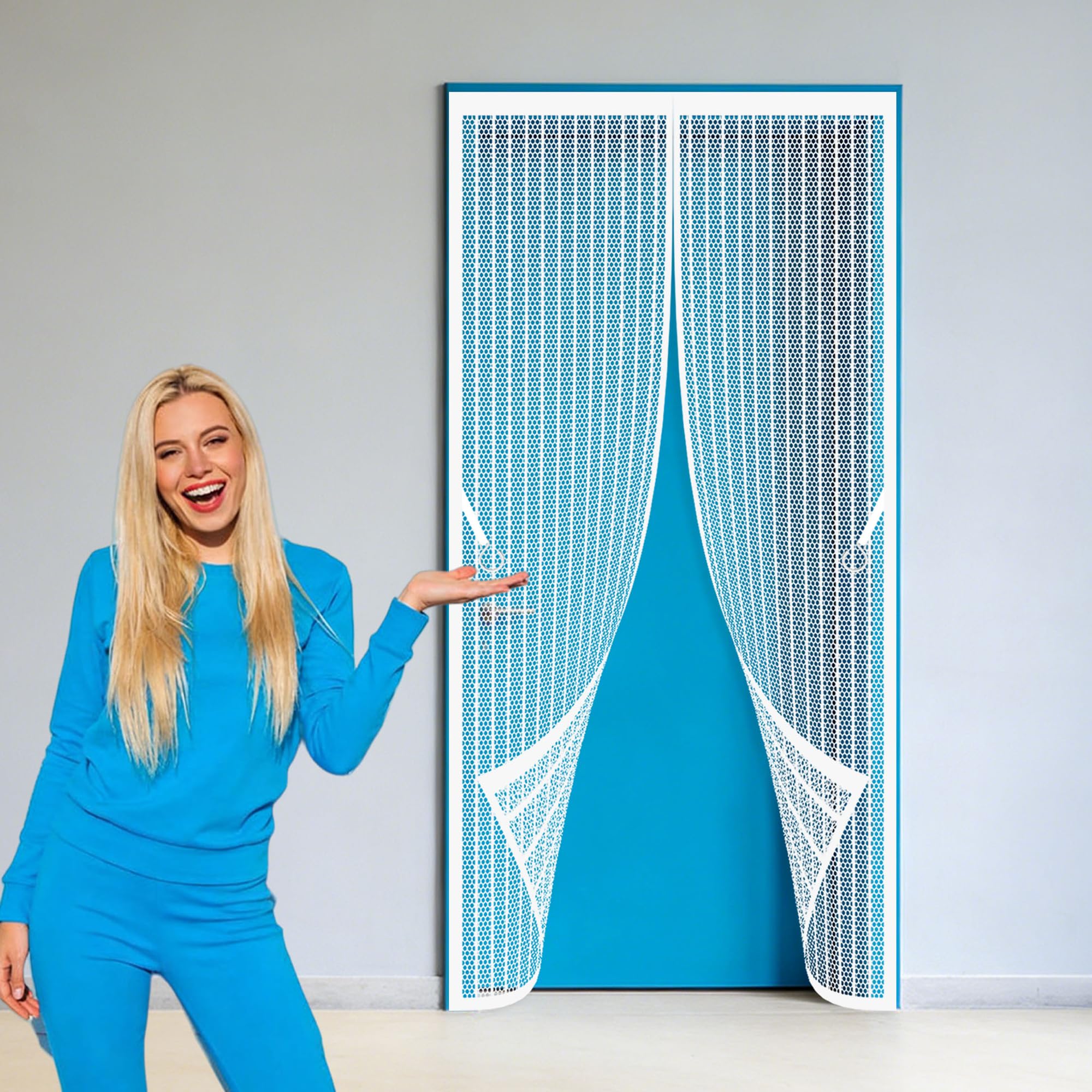 Magnetic Fly Screen 112 x 261 cm Powerful Magnets Fly Screen Anti Mosquito Keeps Bugs Out Suitable for Patio Room Balcony Bedroom, White