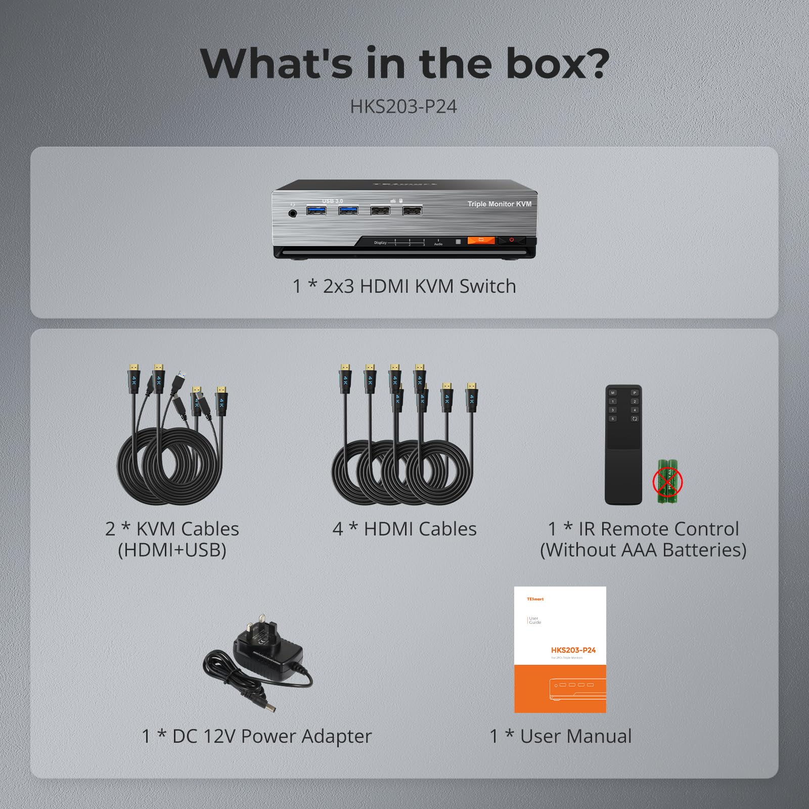 TESmart Commutateur KVM HDMI 3 moniteurs 2 ordinateurs 4K @ 60 Hz