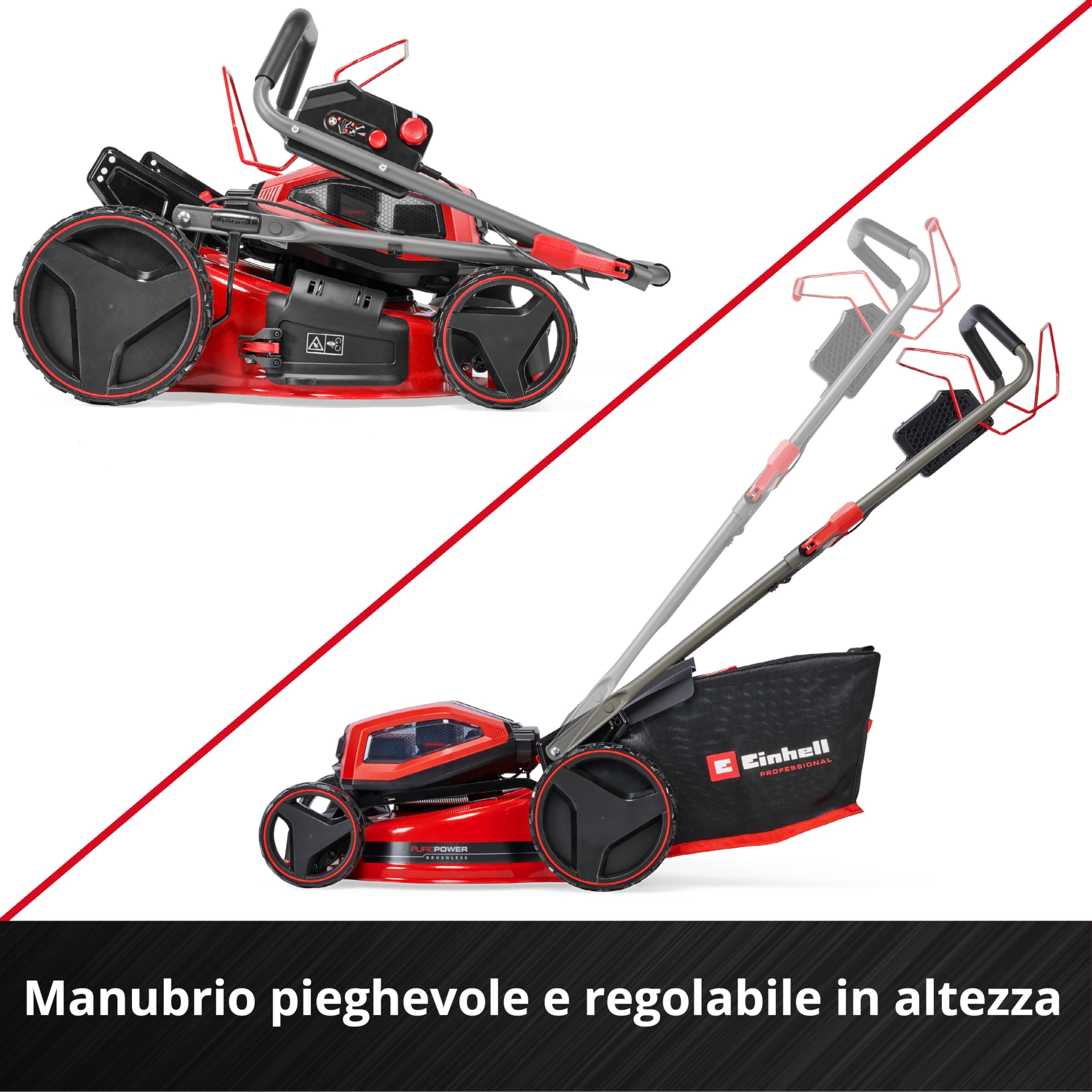 Einhell tosaerba GP-CM 36/47 S Li BL Kit Power X-Change (36 V, larghezza di taglio 47 cm, fino a 700 m², Brushless, cesto da 65 litri, ruota motrice, incl. 4 batt. da 4,0 Ah + 2 Twincharger)