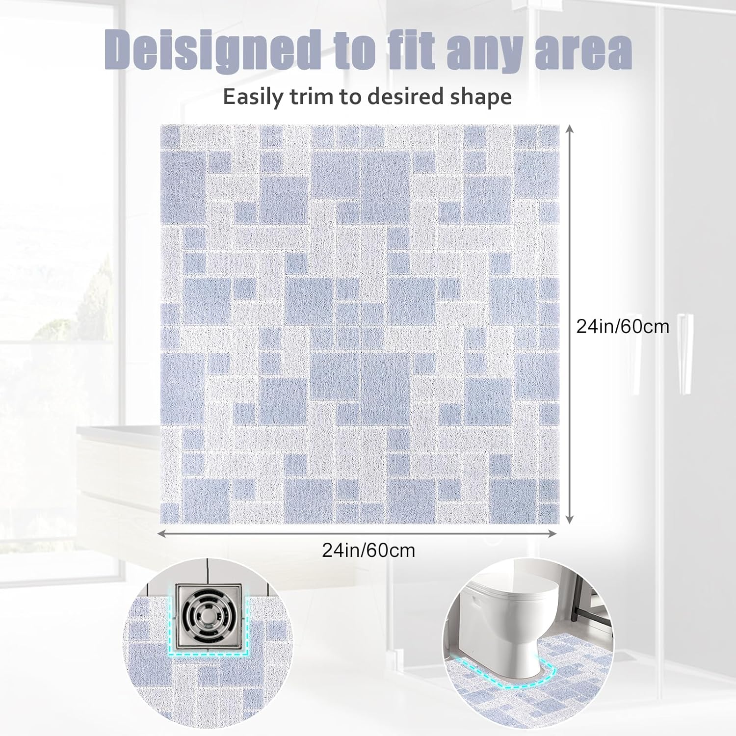 Square Shower Mat 24x24 Inch Non Slip Bath Mat for Inside Shower Loofah Shower Mat for Elderly Soft Textured Foot Massage Pad Bathroom Floor Mat for Wet Area, Without Suction Cups, Quick Drying - Image 6