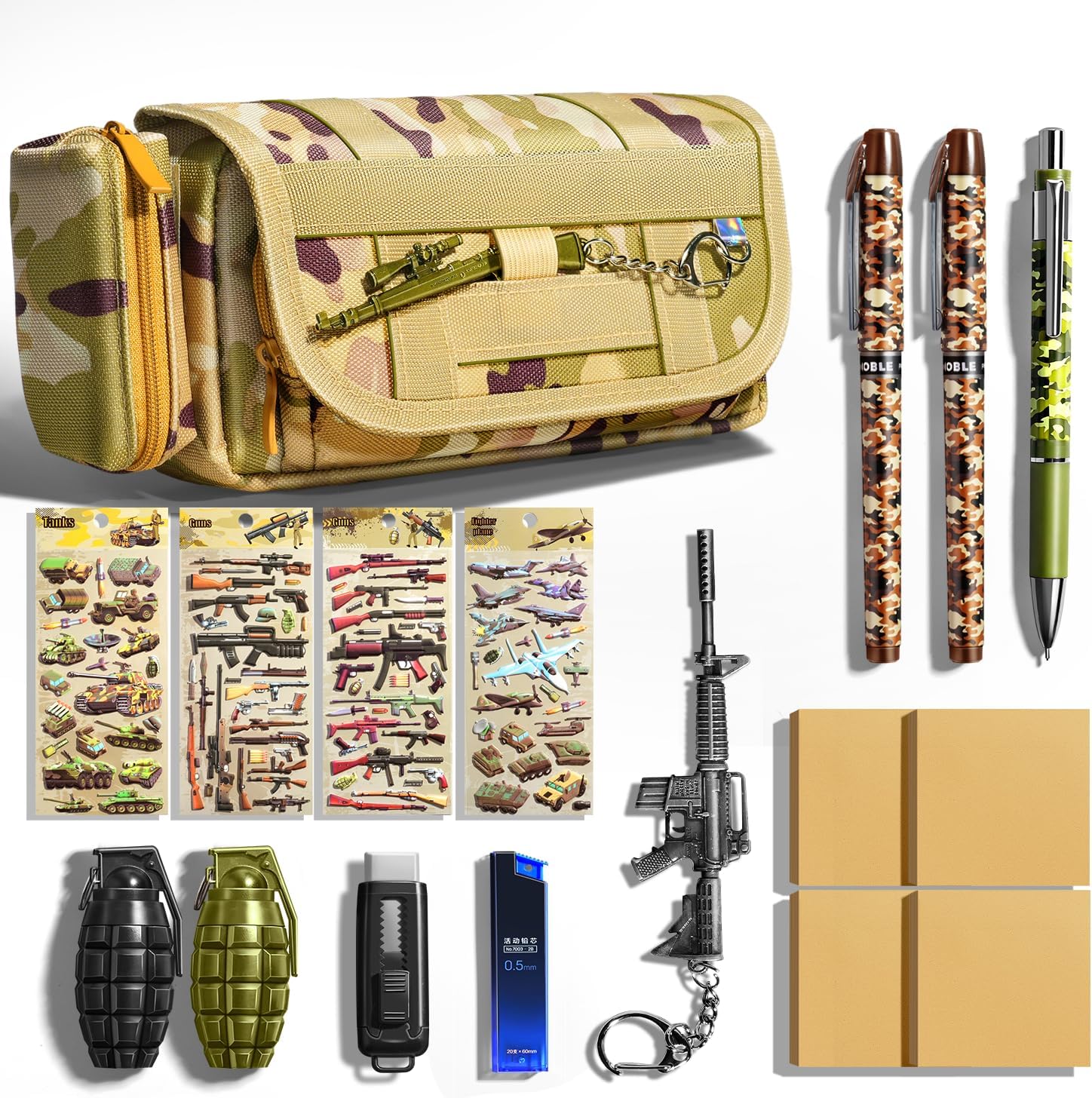 Cool Large Capacity Camo Tactical Pencil Case for Boys with Supplies for School Student Teen Kids, Personalized Unique Preppy Big Soft Canvas Zipper Pouch Organizer, Camouflage Pencil Tool Bag Set