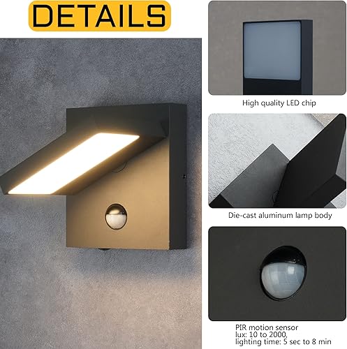Miniatura 5 de Lámpara de pared exterior con cabezal de lámpara ajustable, linterna LED de montaje en pared para porche, patio, jardín, 3000 K, gris oscuro