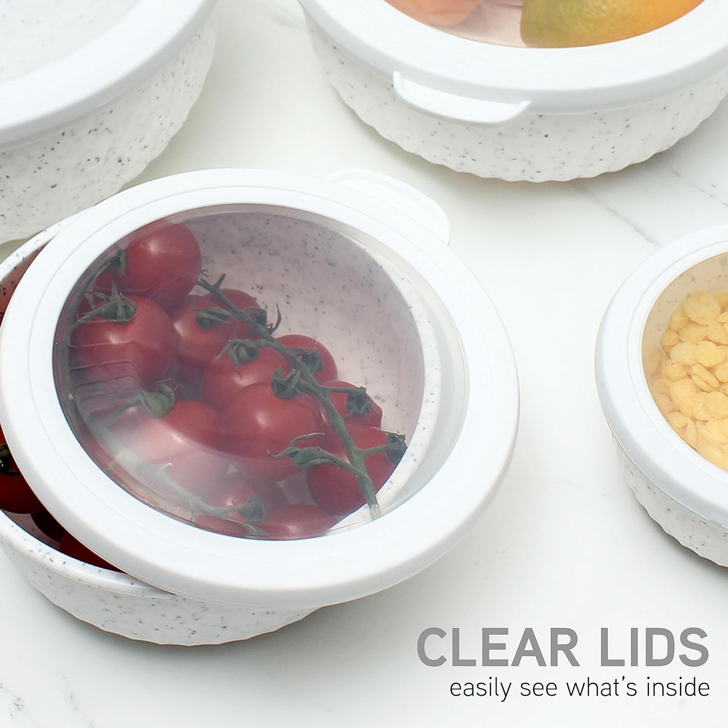 COOK WITH COLOR Prep Bowls with Lids- Wide and Deep Nesting Plastic Small Mixing Bowl Set with Lids, 8 Piece Set - Wide Bowls, Speckled White - Image 5