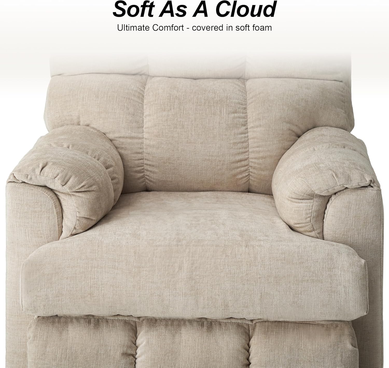 SIMTONAL Chenille Recliner Chair, Wide Rocker Chair with Forward and Backward Glide, Oversized Upholstered Single Sofa with Overstuffed Arms and Back, Adjustable Lift Chairs, 3 Positions, Beige