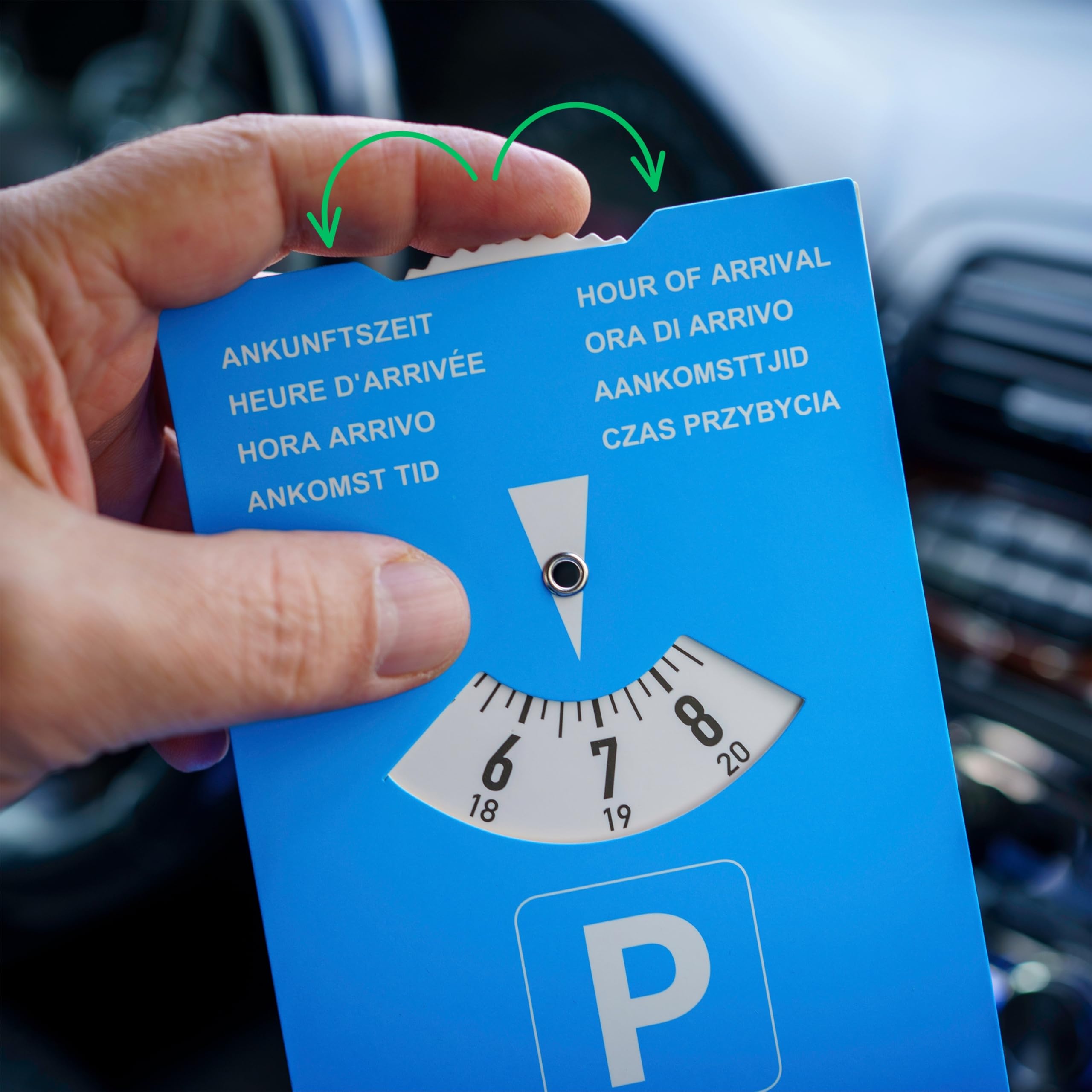 Disco de aparcamiento, 2 piezas, en azul, de papel, ajustable por las dos caras, parquímetro con ocho idiomas, para coche, camión, autocaravana, Parking Disc Blue, discos de aparcamiento