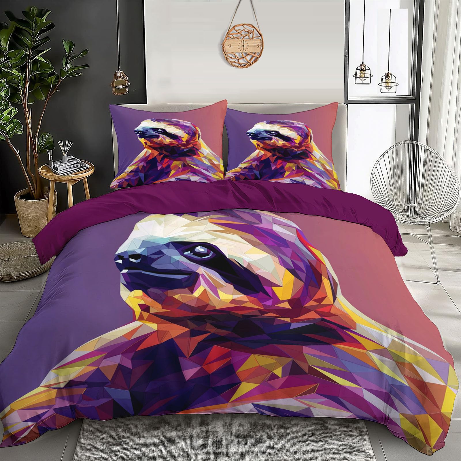 Housse de couette paresseux 140x200 parure de lit microfibre avec fermeture éclair feuilles