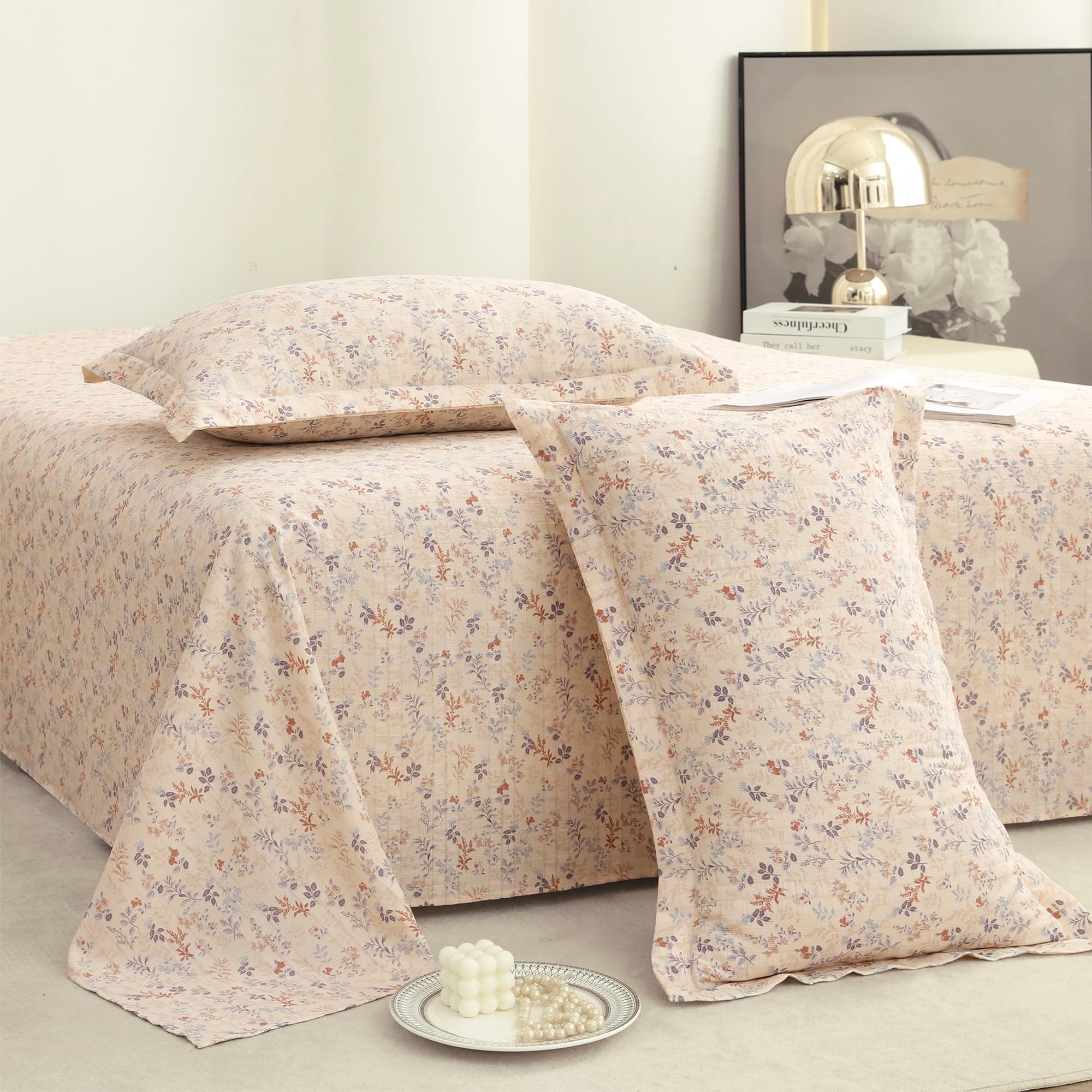 Story@Home King Size Bedsheet | Cloud Cotton Flatsheet King Size with Two Pillow Covers| Super Soft Bed Sheet for King Size Bed | Floral Design (270 x 250 cm, Ivory Pink)