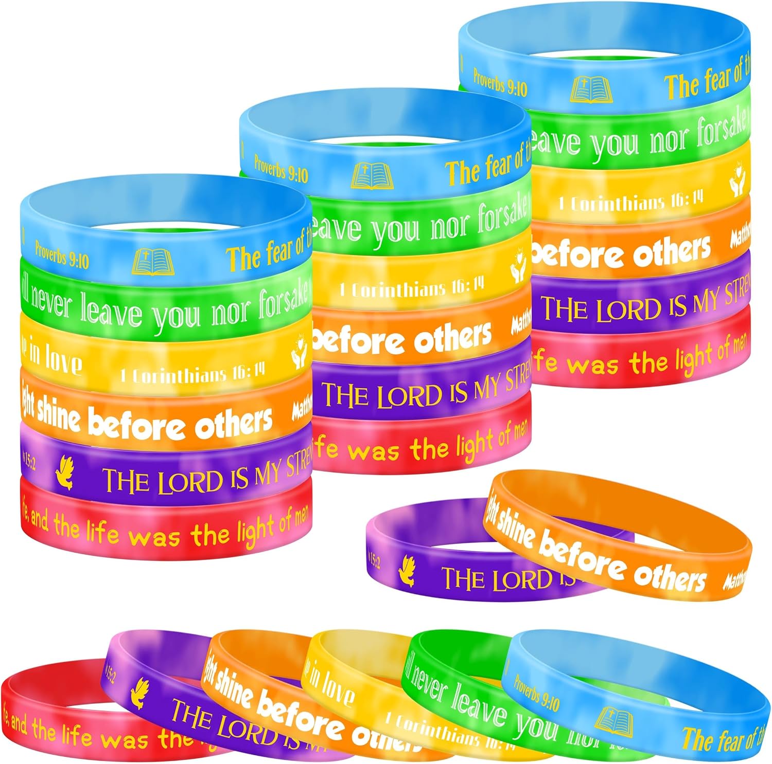 Lesnala 48 Pcs Jesus Loves Me Silicone Bracelets for Church 6 Styles