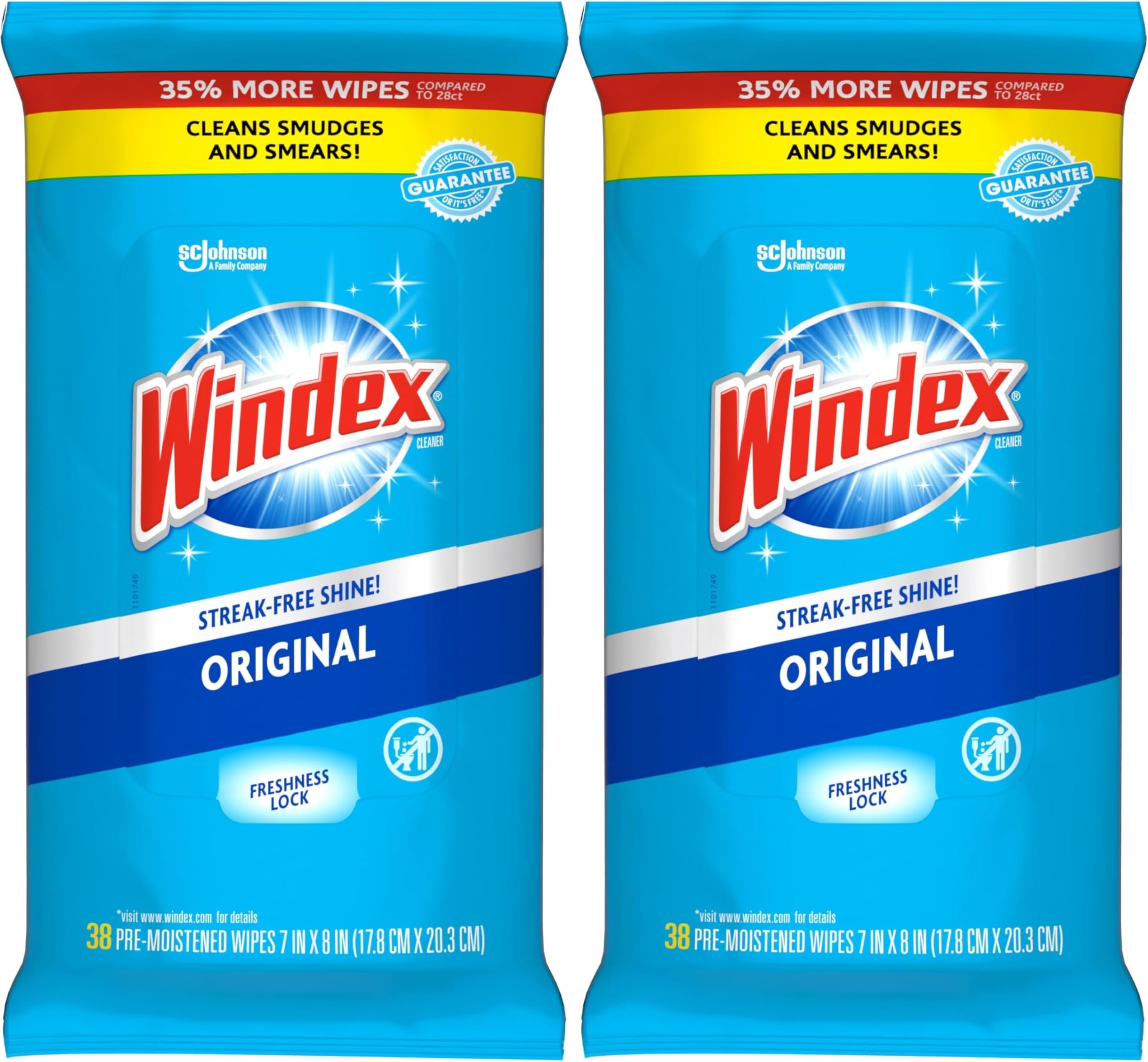 Wipes Glass Cleaning, Pre-Moistened Glass and Surface Wipes to Clean Home Surfaces, Household Essentials, Original Scent, 38 Count (Pack of 2)
