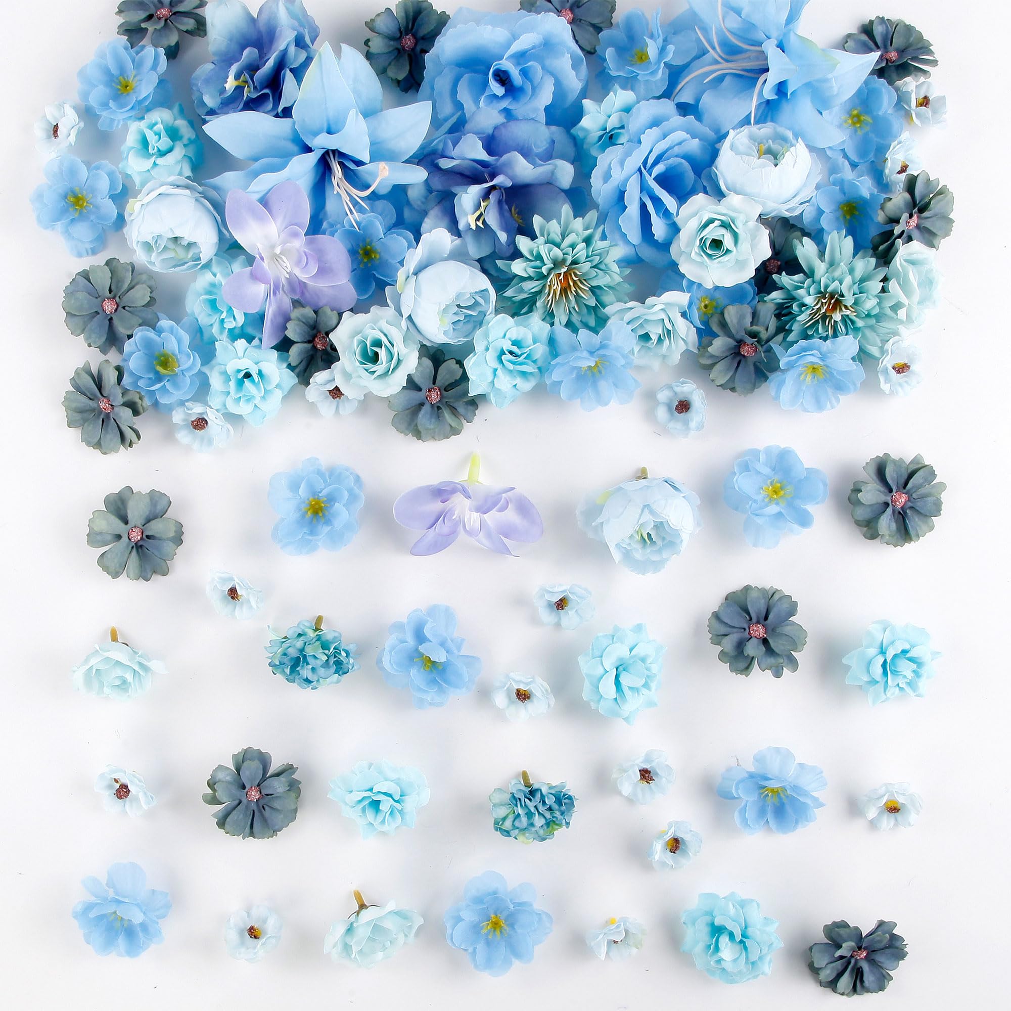 AevrBlos Artificial Flower Heads for Crafts 1-5 Inch, 80 Pcs Blue Silk Faux Peony Daisy Rose, for DIY Crafts, Wedding Garland, Graduation Cap, Cake