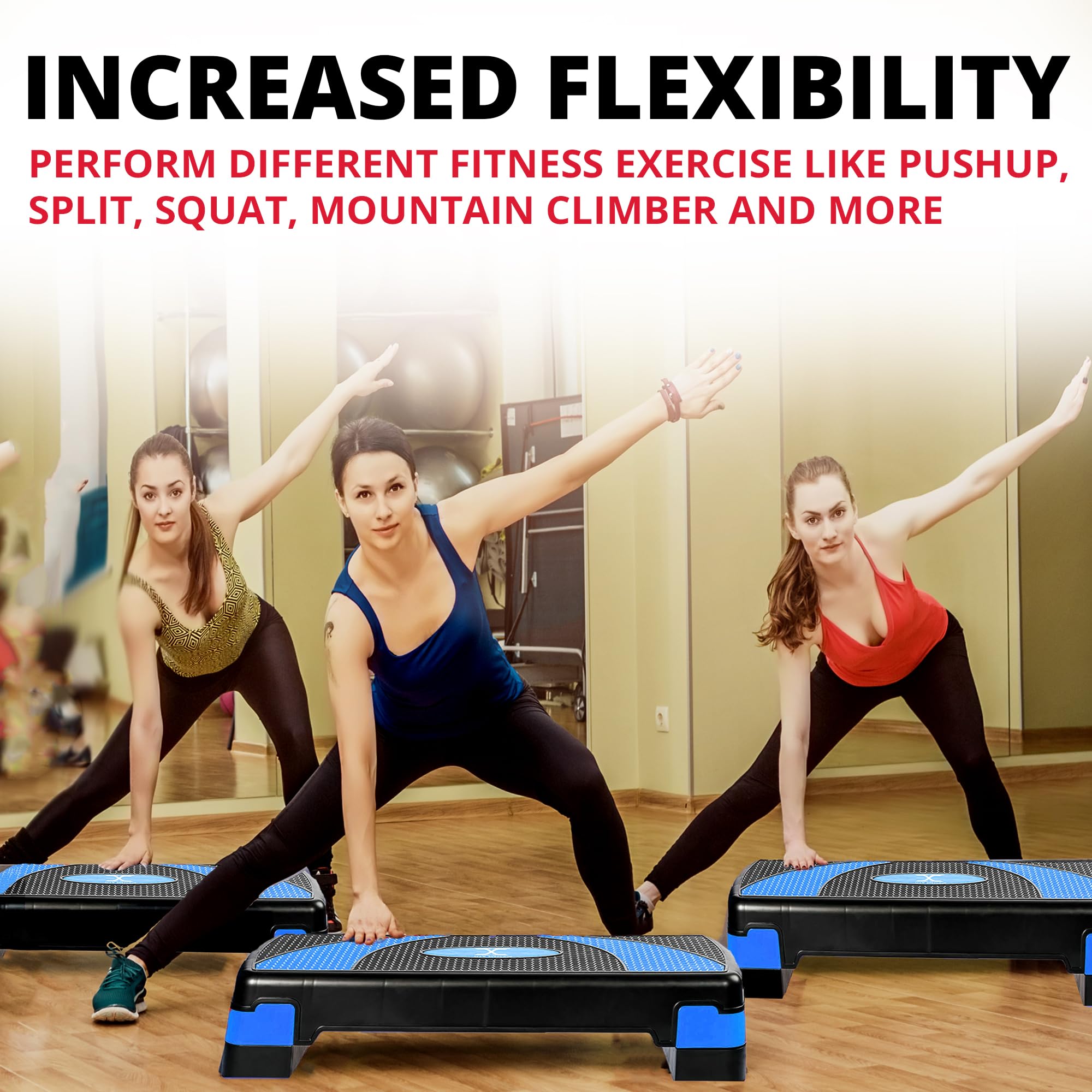 MAXSTRENGTH Aerobic-Stepper mit 3 Stufen, rutschfest, Aerobic-Stepper, verstellbar, 3 Höhen, für Fitnessübungen, Schritte, Fitnessstudio