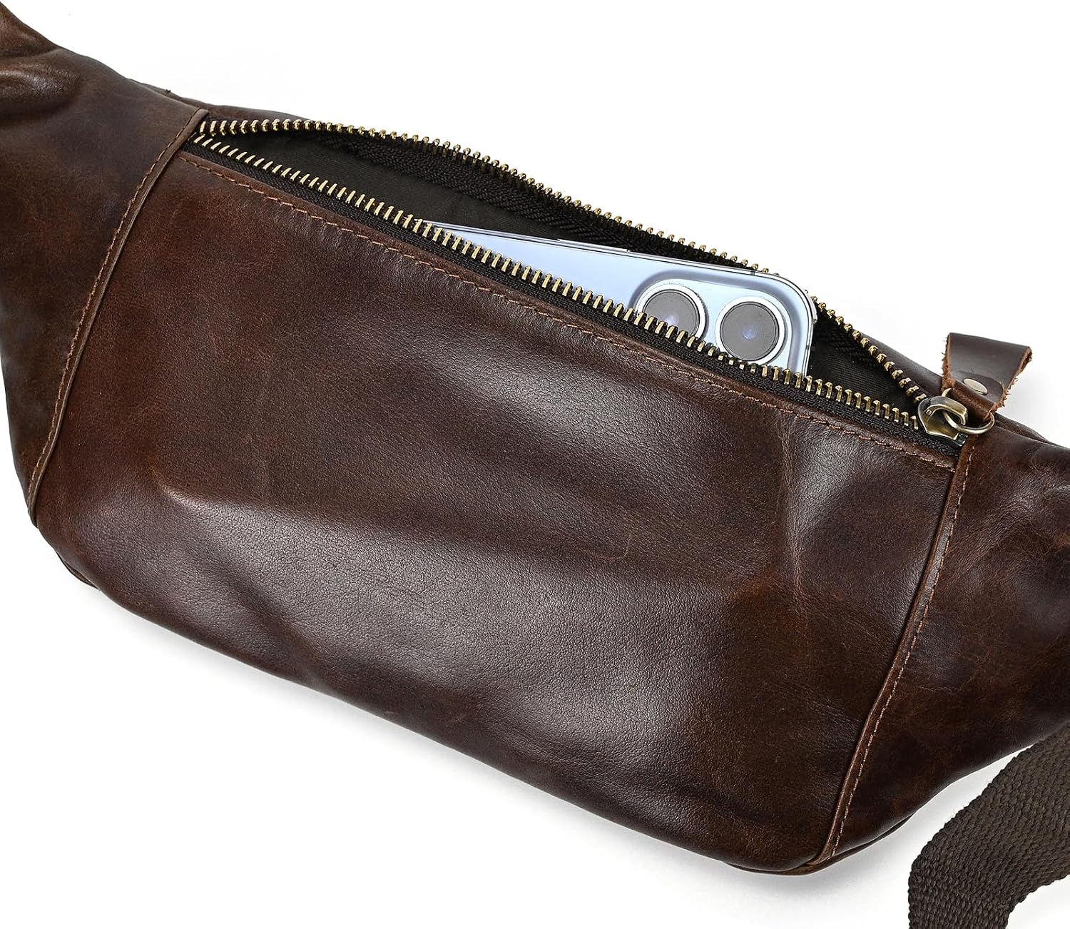 Genuine Leather Fanny Pack for Women & Men, Crossbody Waist Pack with Adjustable Strap, Hiking Hip Bum Belt for Travel, Hiking, Running