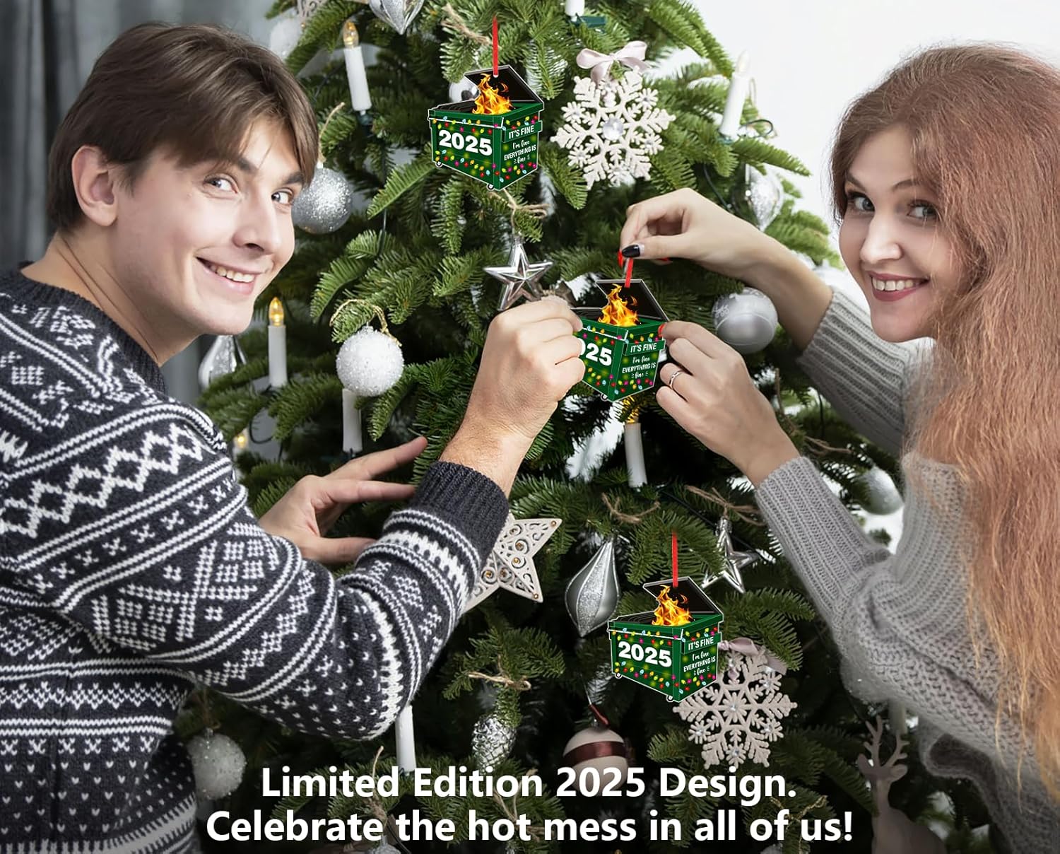 Funny Dumpster Fire Christmas Ornaments - Its Fine Everything's Fines Ornaments for Christmas Tree Decoration, for Women Men, Coworkers Friends 2025 Office White Elephant Gift - Image 7