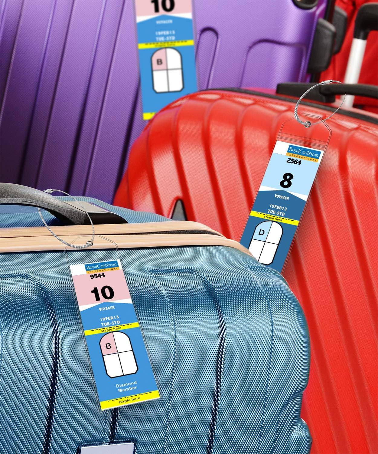 GreatShield 4 Pack Cruise Luggage Tag Holder with Zip Seal & Steel Loops, Weather Resistant PVC Pouch for Royal Caribbean and Celebrity Cruise Line
