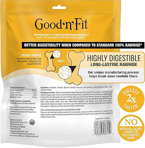 Vista 48 de GOOD 'N' FUN Rollos pequeños hechos con venado real, 10 unidades, cuero crudo altamente digerible para perros, multicolor, número de modelo: P-94431