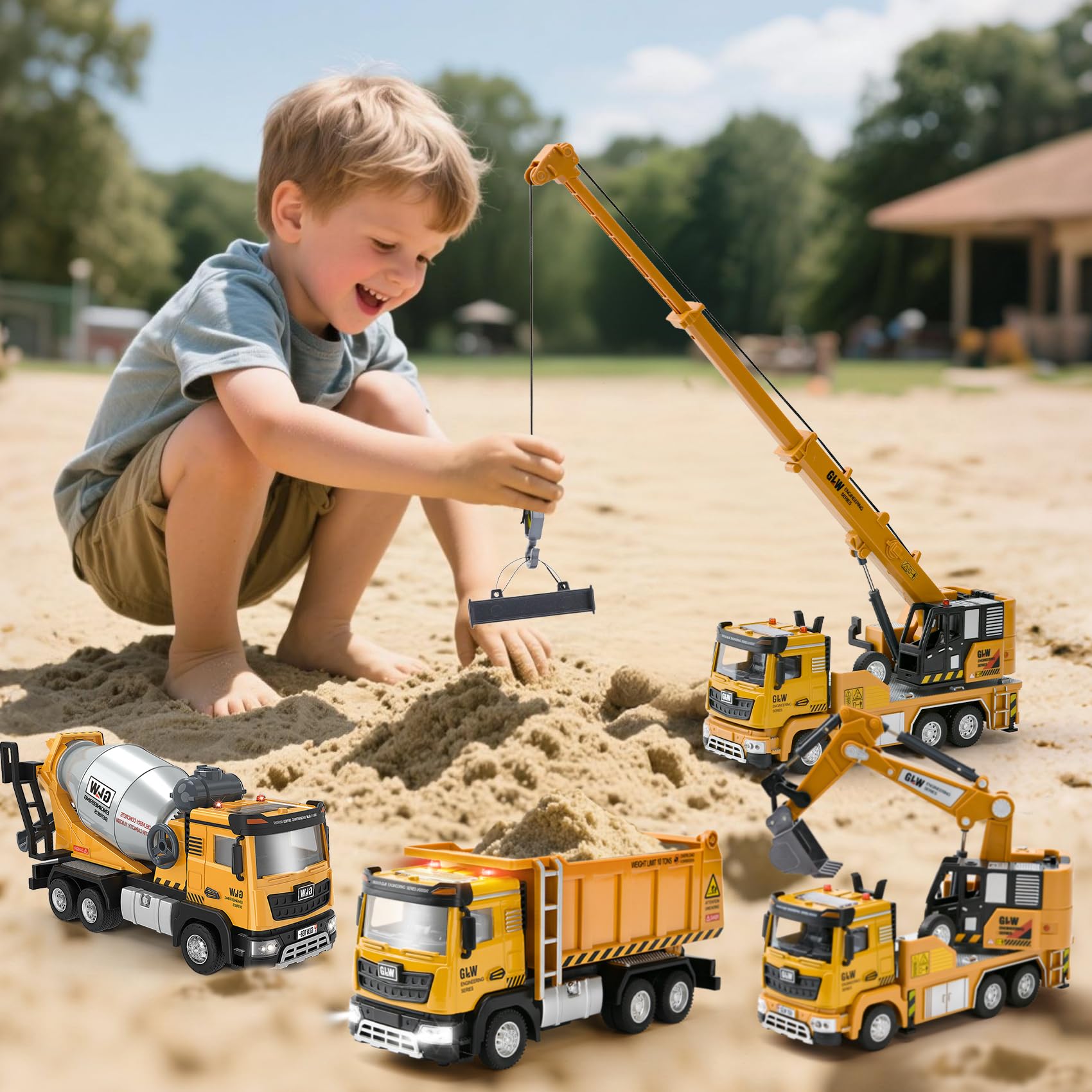 Vehículos de Construcción de Juguete, 1:40 Juguetes Grúa, Vehículos de Transporte con Sonido y Luz, Camiones de Juguete para Niños, Regalos y Juguetes para Niños 3 4 5 6 Años