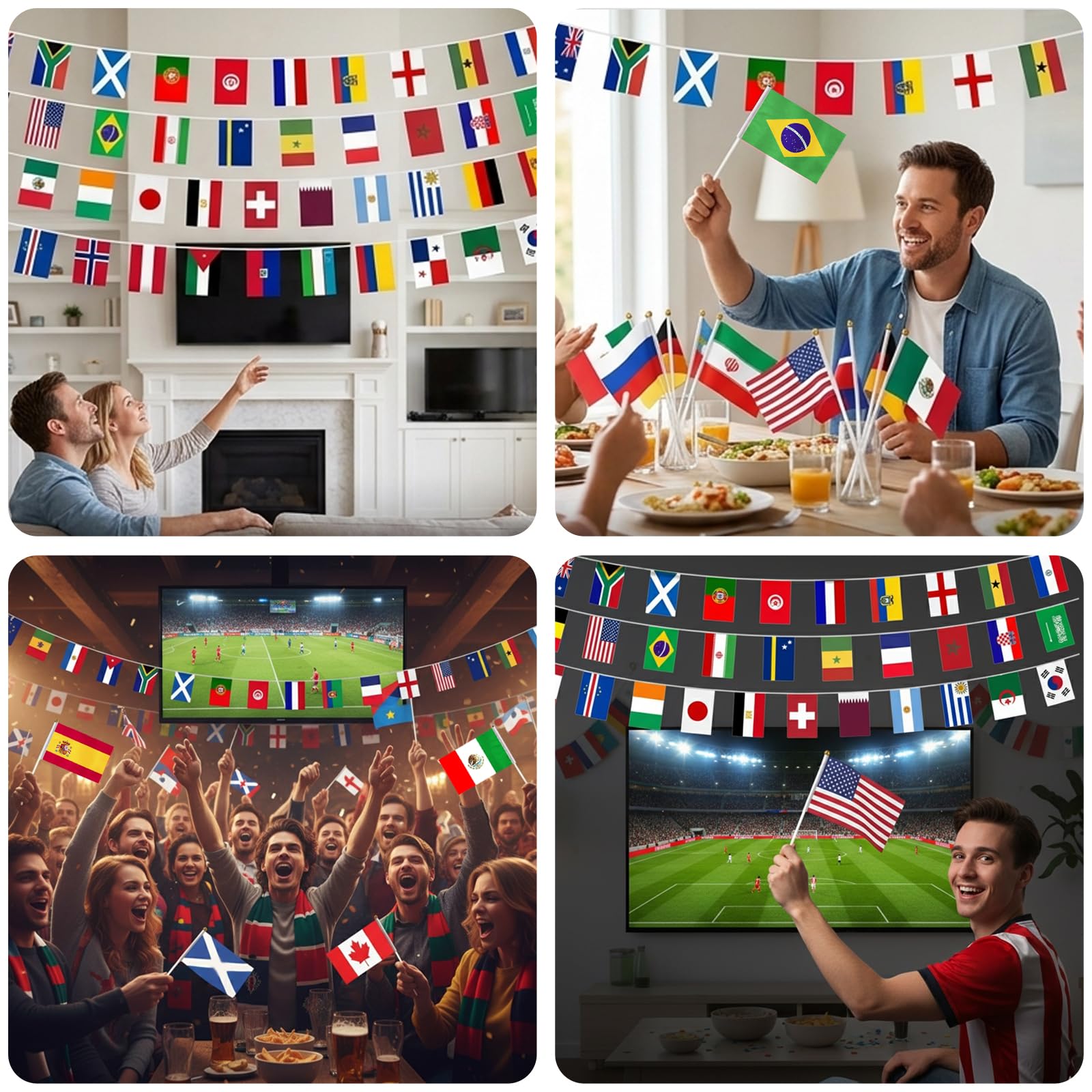 Decoración del Mundial 2026, Copa del Mundo 2026, 49 piezas del Mundial 2026, artículo para fans con 48 banderas y Bunting de 15 m con los 48 países. Decoración para eventos de fútbol y celebraciones