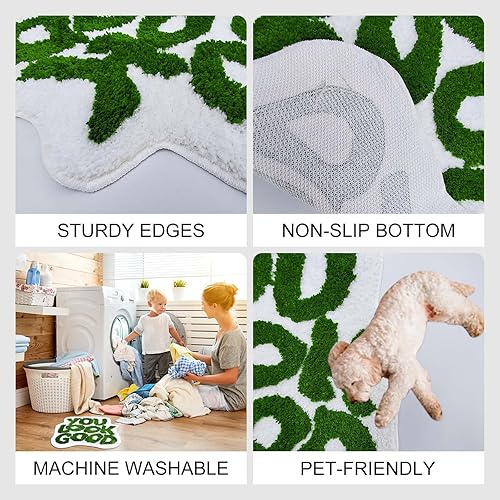 Miniatura 4 de Tapete de baño con texto en inglés "You Look Good", tapetes de cocina verdes, suaves y absorbentes, de felpa coral, geniales y divertidos, tapetes