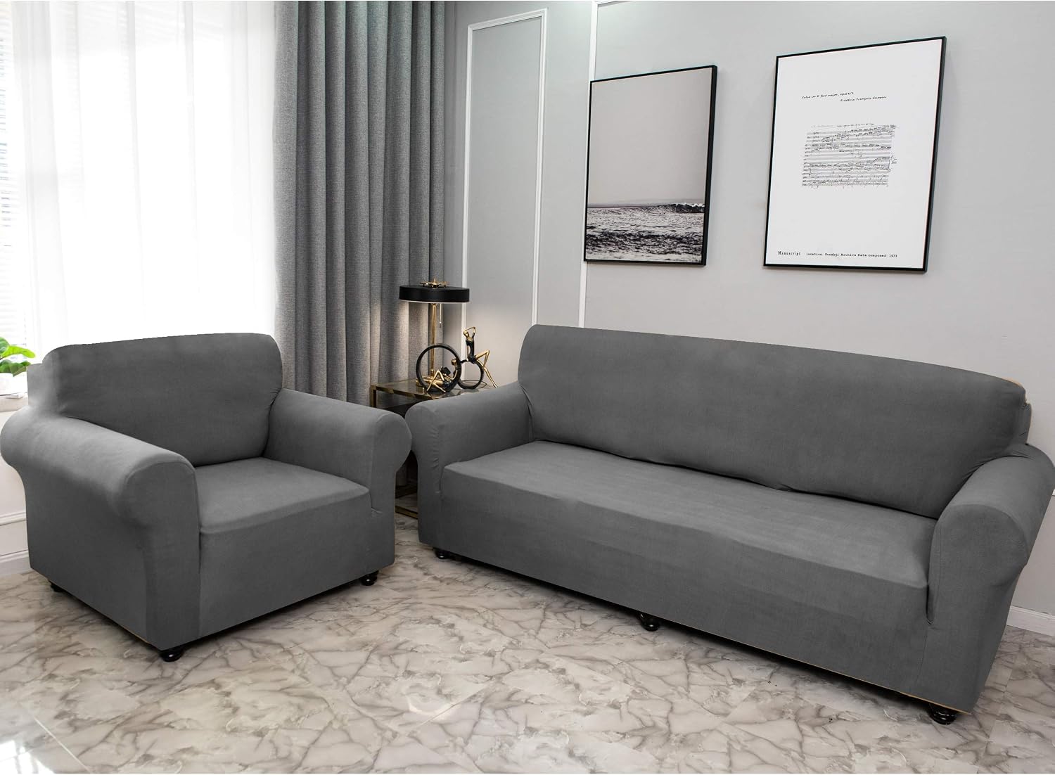 Obytex Stretch Sofa Cover Soft and Comfortable Upgrade Pattern Couch Covers Dog Cat Pet Slipcovers Furniture Protectors (X-Large, Grey)