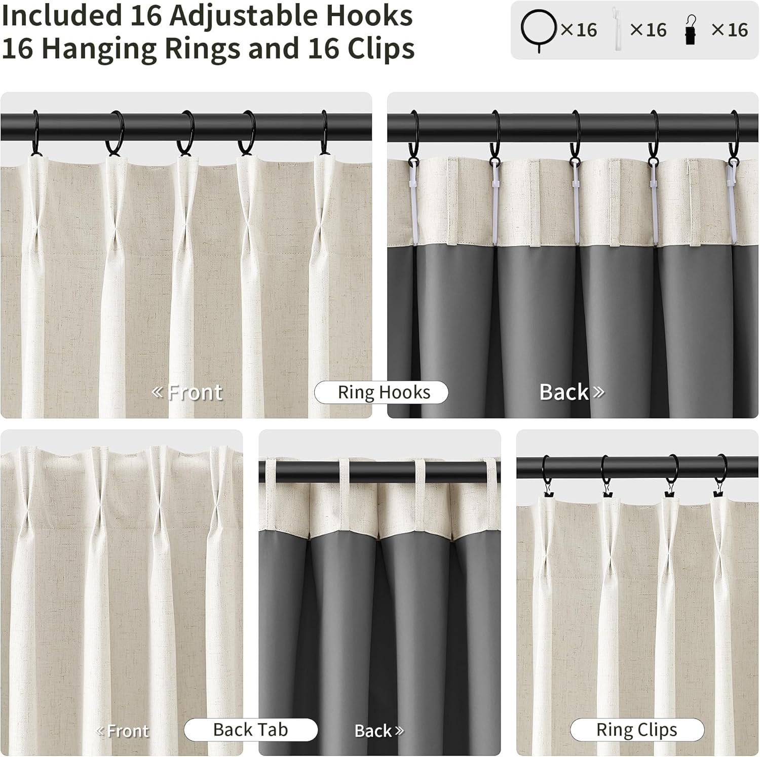 Pinch Pleated 100% Blackout Linen Curtains 96 Inches Long for Bedroom Living Room Memory Trained Pinch Pleat Linen Curtains Rustic Farmhouse Thermal Insulated Natural Cream Pleated Drapes 8ft 40x96