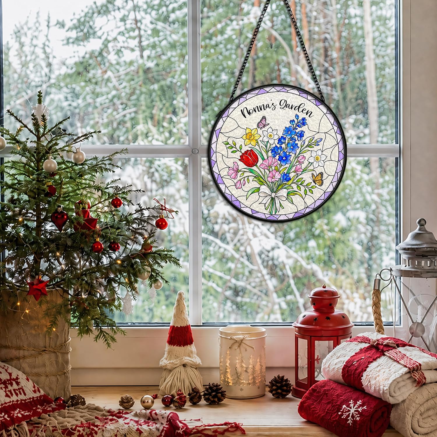 Nonna Grandma Gifts Stained Glass Suncatcher Window Hanging Decor
