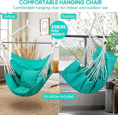 Miniatura 2 de Silla hamaca colgante con cuerda  Silla colgante para dormitorio, patio, interior, exterior, hamaca columpio de acero resistente con anillos