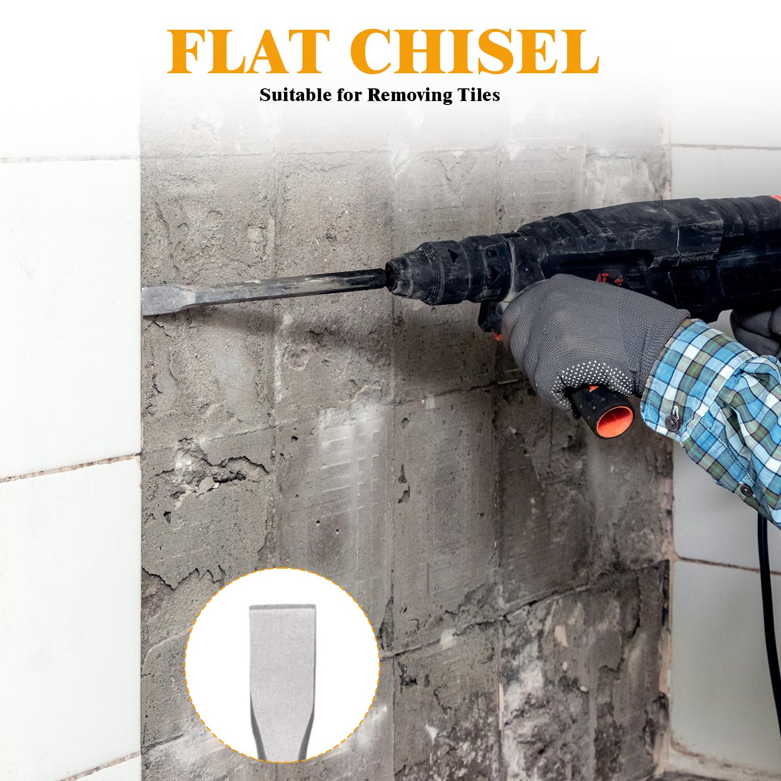 Set di 3 Scalpelli SDS Plus, con Scalpello a Punta, Scalpello Piatto, Scalpello Largo, per Lavori di Demolizione, per Piastrelle, Muro, Muratura, Calcestruzzo