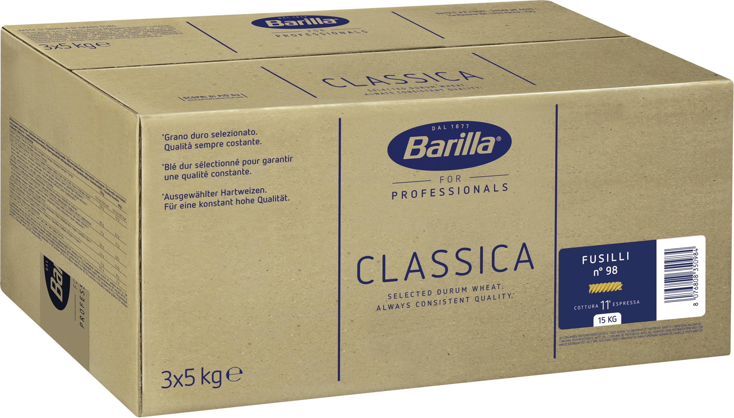 Barilla Nudeln Classica Pasta Fusilli n. 98, 5kg | Unsere klassische Pasta mit vollem Geschmack und bekannt für seine perfekten Kocheigenschaften
