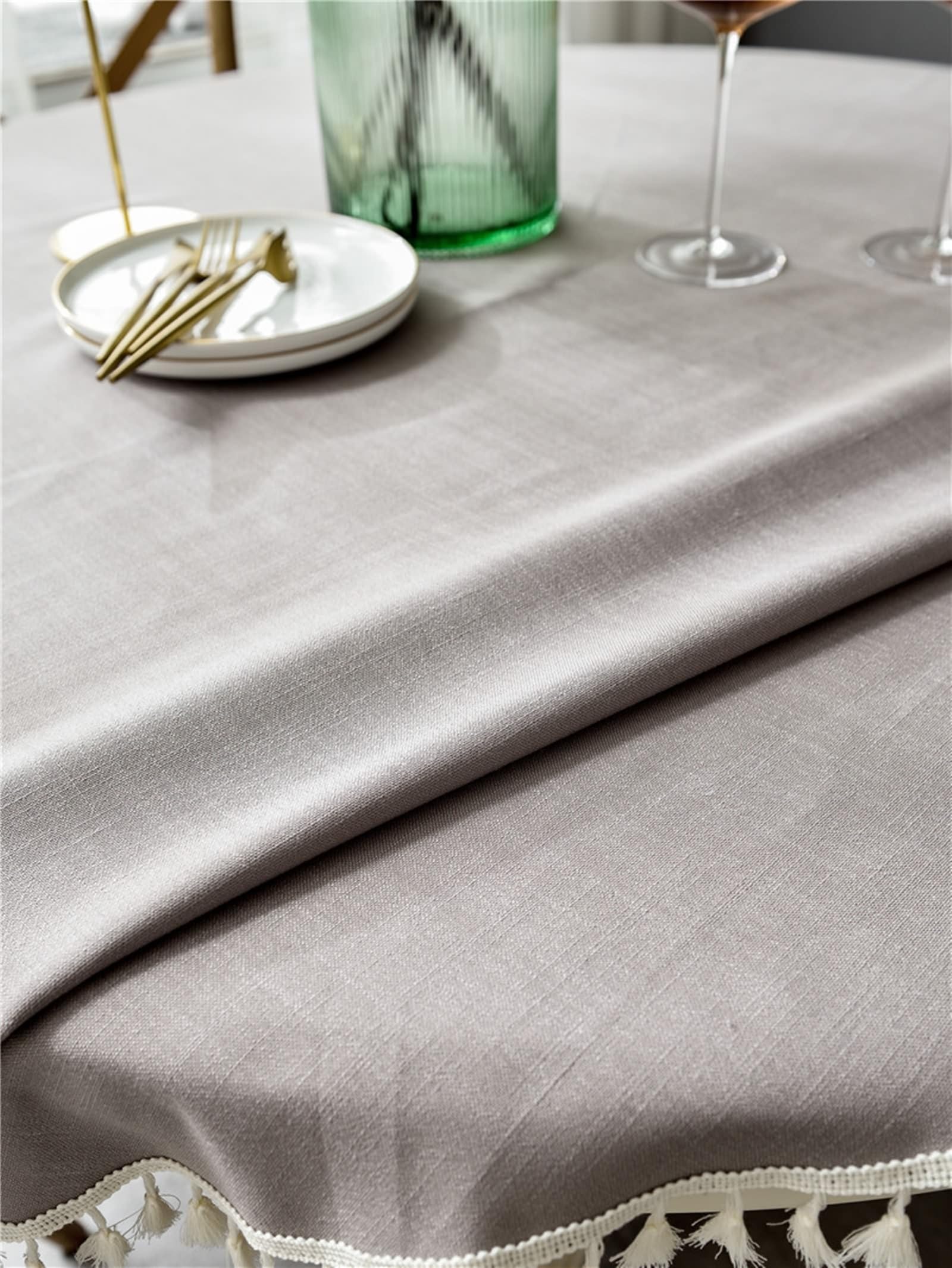 Tablecloth szary, poliester obrus w jednolitym kolorze, zmywalny, okrągły, 240 cm, do salonu, jadalni, na balkon, do ogrodu