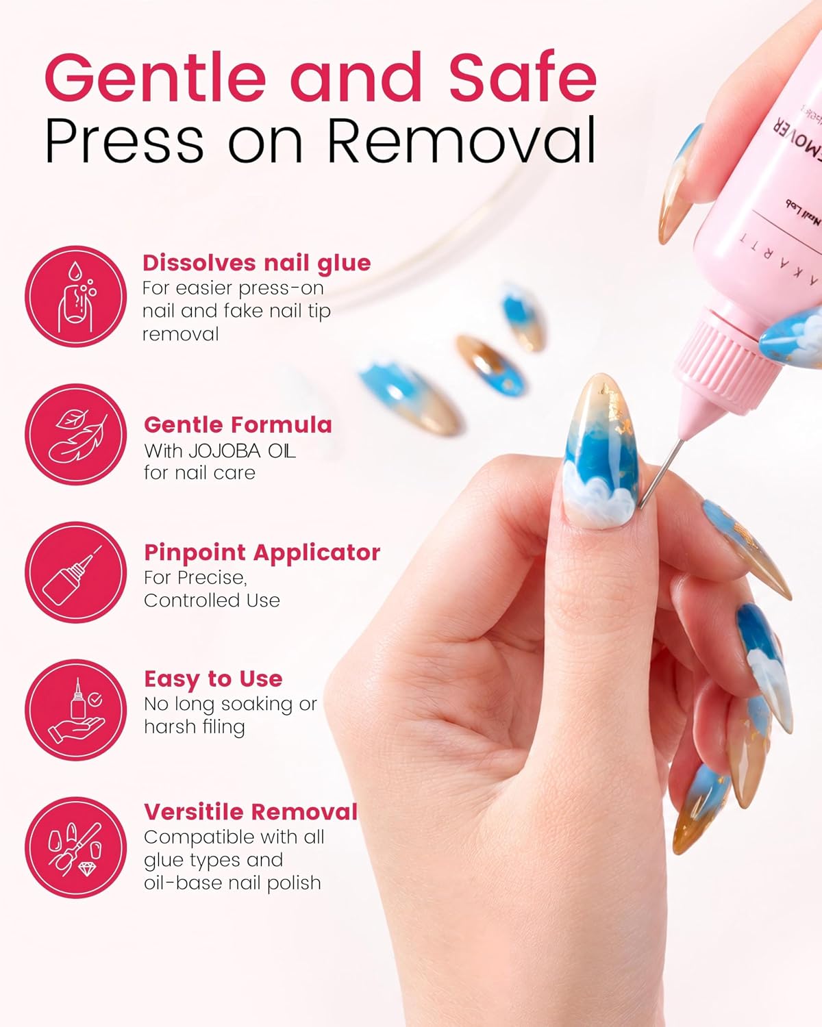 Makartt Press On Nail Glue and Remover Kit, 10g Semi-Solid Glue Air Dry in 20s with Adjustable Time for beginners, 15ML Acetone-Free Debonder with Jojoba Oil for Press-on DIY Users, No UV Lamp Needed