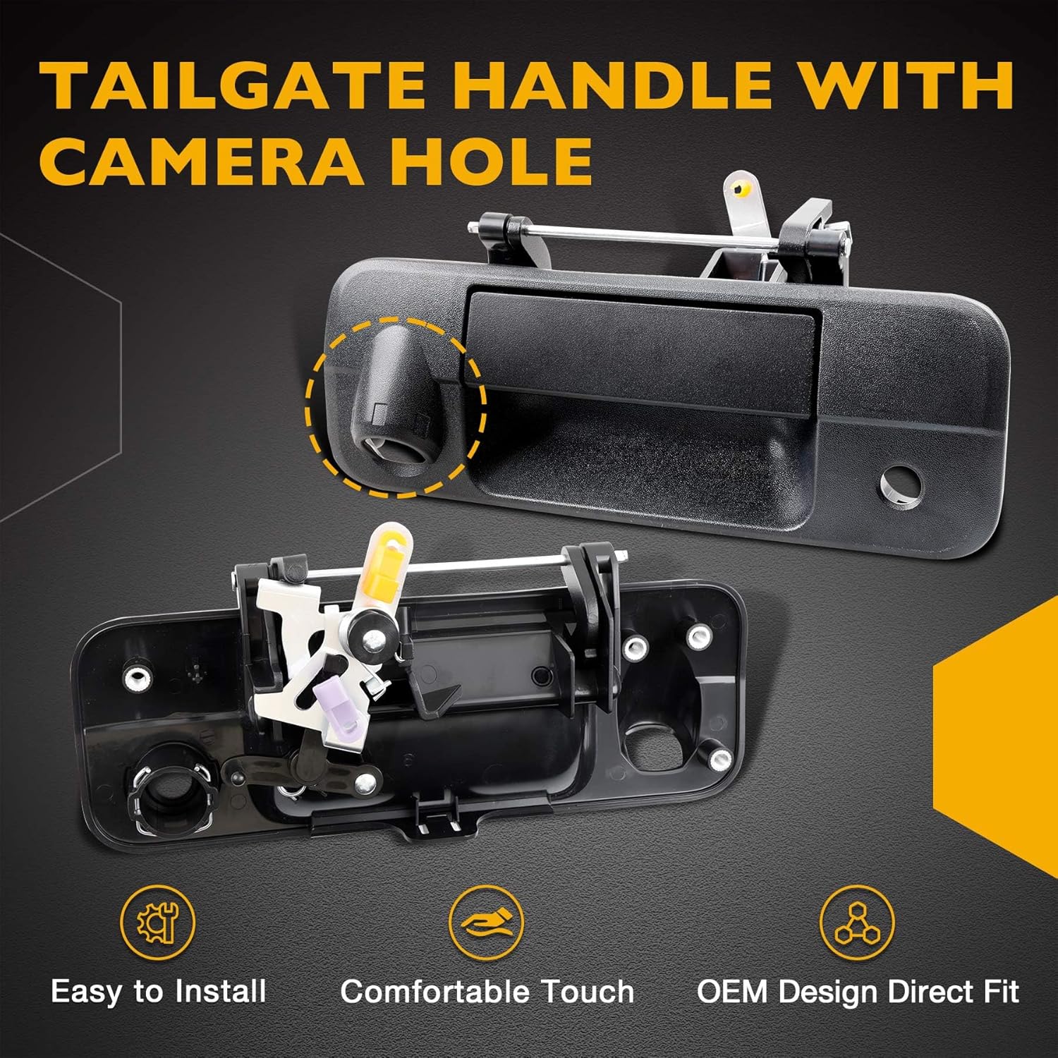 Gledewen Upgraded Metal Tailgate Handle Liftgate Latch Handle with Rear Camera Hole Lock Cylinder and 2 Keys, Compatible with 2007-2013 Toyota Tundra, Replaces# 81214 TO1915119 690900C051