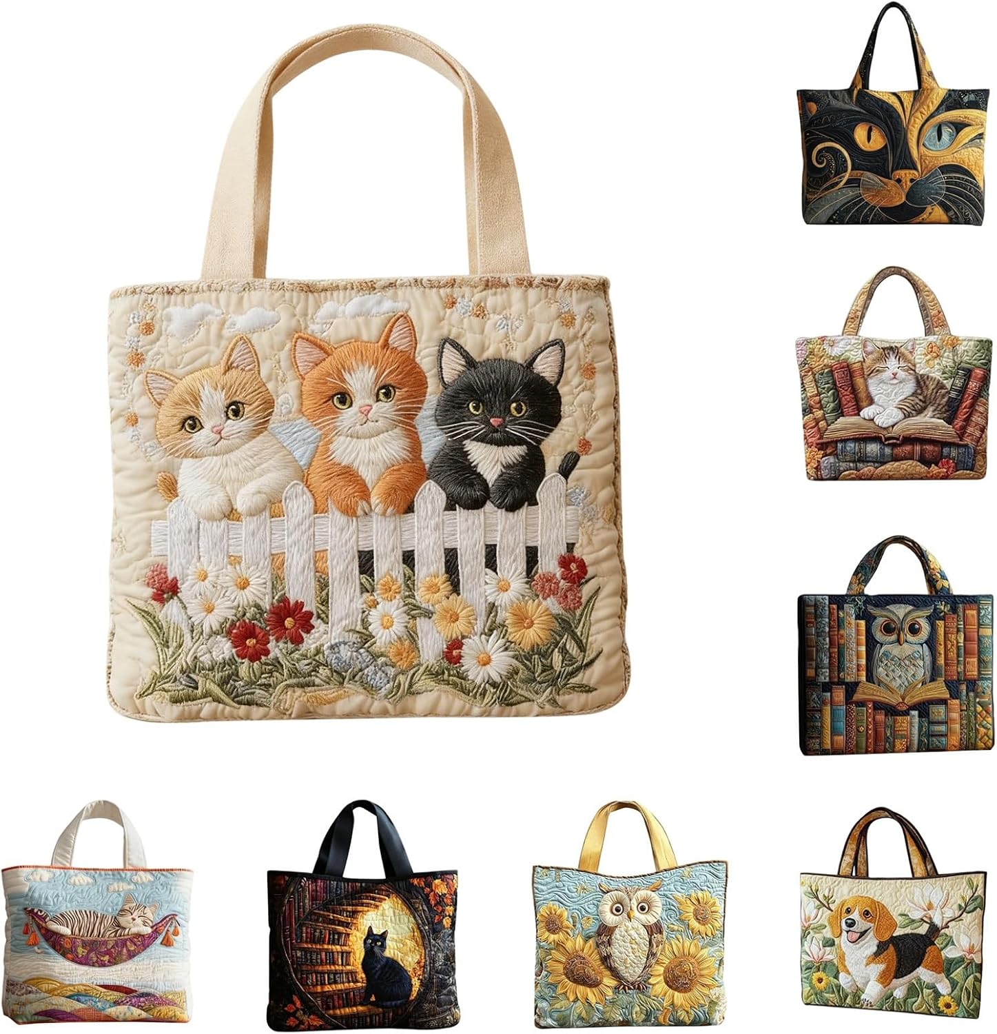 Quilted Tote Bag for Women Cute Animal Print Handbags Vintage Boho Purse