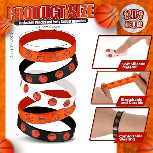 Miniatura 4 de Sabary Juego de 48 pulseras de silicona para lápices deportivos, juego de pulseras de goma de madera para estudiantes, escuela, aula, regalos de