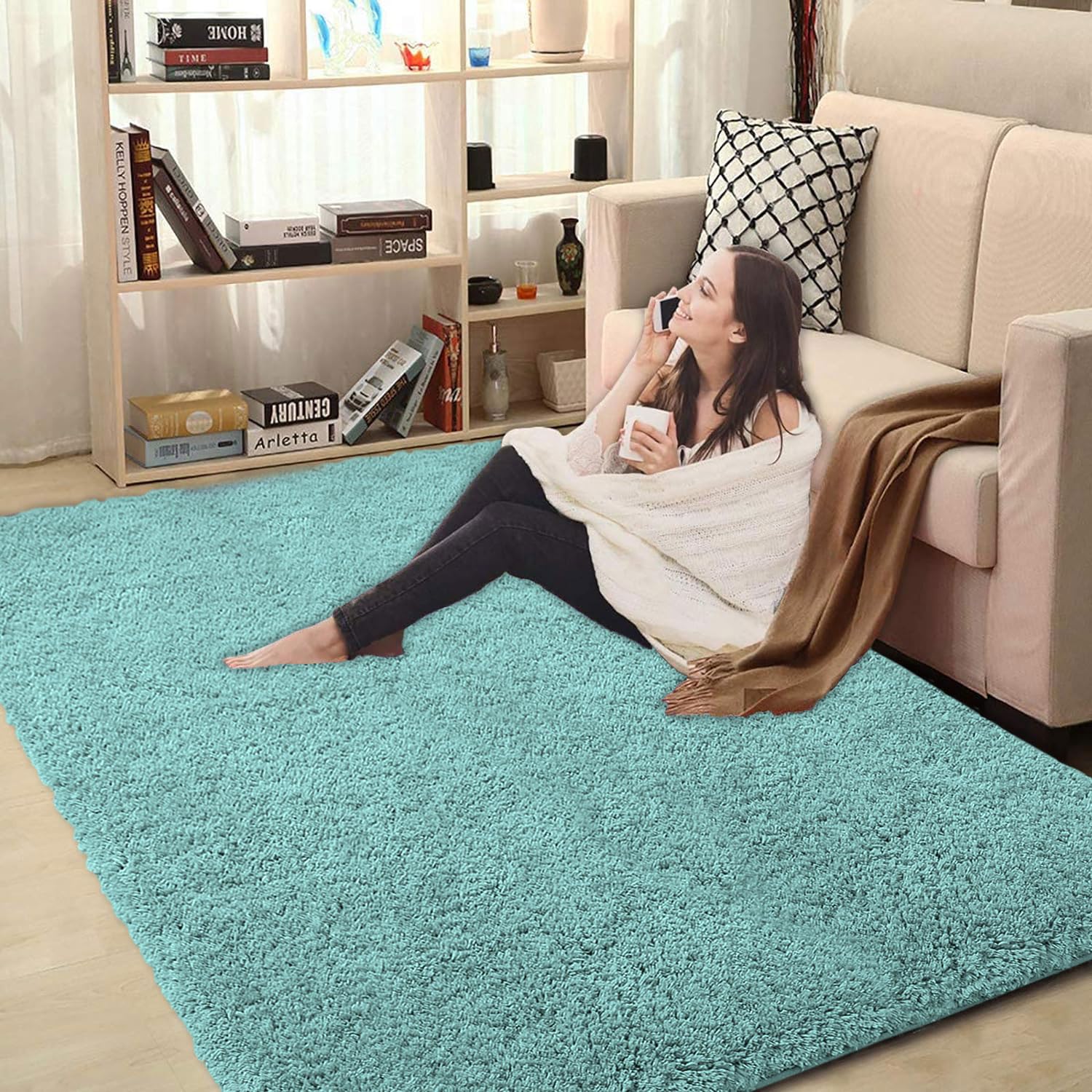 LUXE HOME INTERNATIONAL Carpet Super Soft Anti Slip Vegas Rectangular Rugs For Bedroom,Livingroom(Aqua,3X5 Feet)