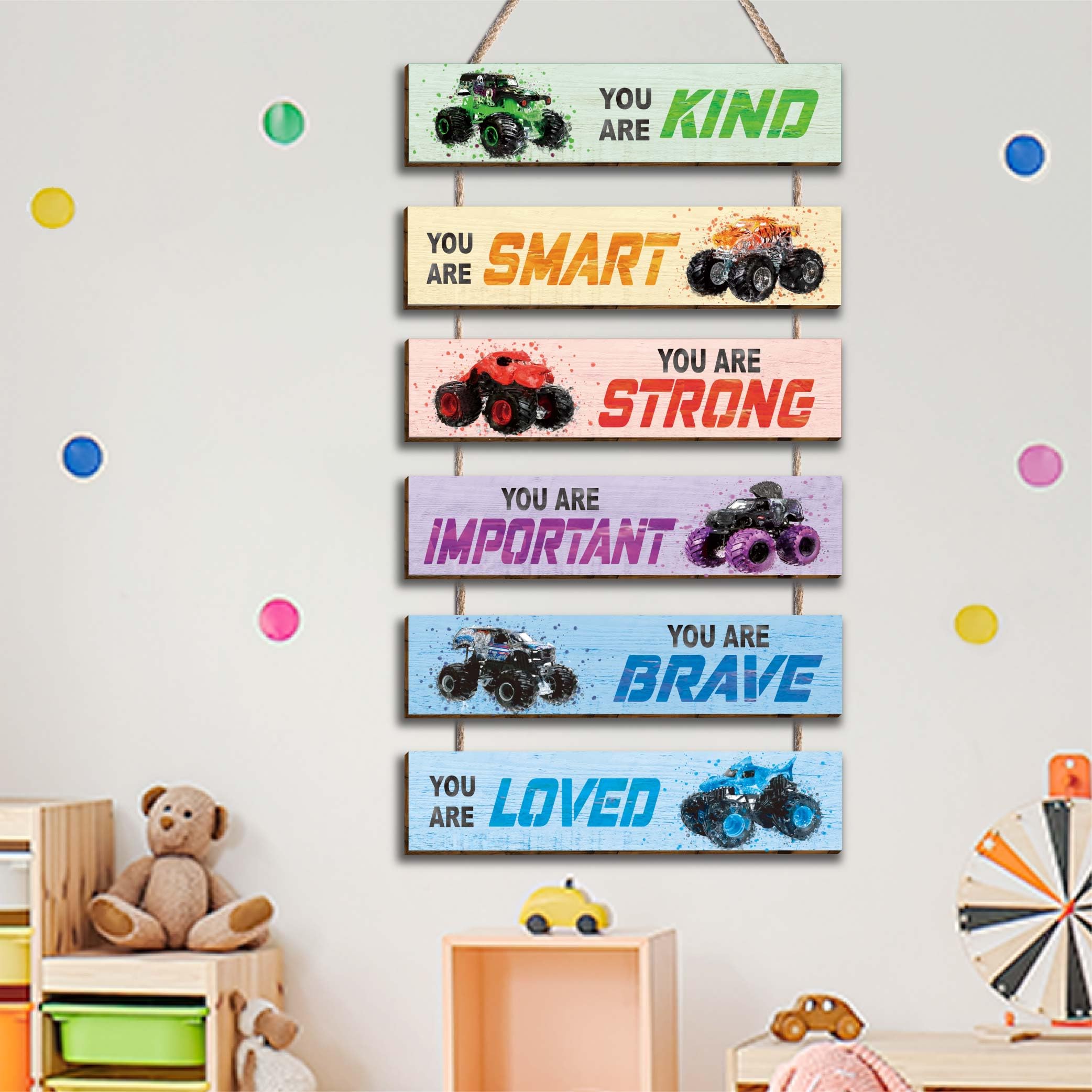 HIWERAN 6 Pcs Racing Car Wall Art Signs - Inspirational Quote Wood Plaques For Kids Room, Bedroom Decor - View #7