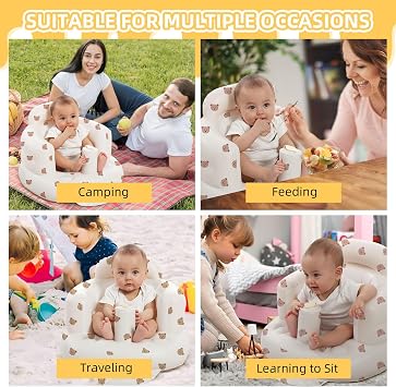 AGITVPS Inflatable Baby Seat for Babies 3-36 Months, Built in Air Pump Baby Chair Sit Me up Floor Seat for Baby, Bumbo Seat for Learning to Sit, Feeding, Camping (Bear)