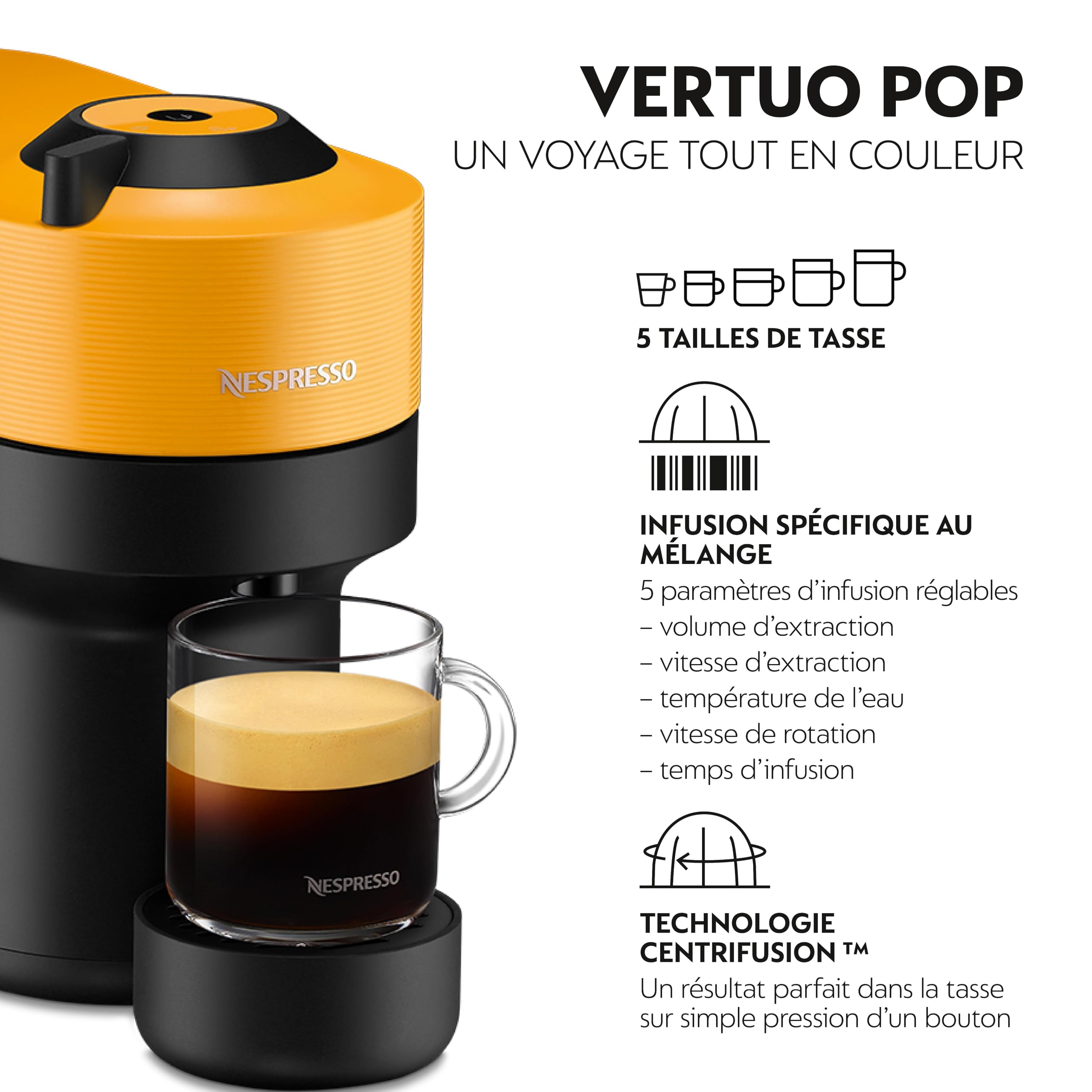 Nespresso Machine à café Vertuo Pop, Jaune Magimix Vertuo - Bundle 50 Capsules
